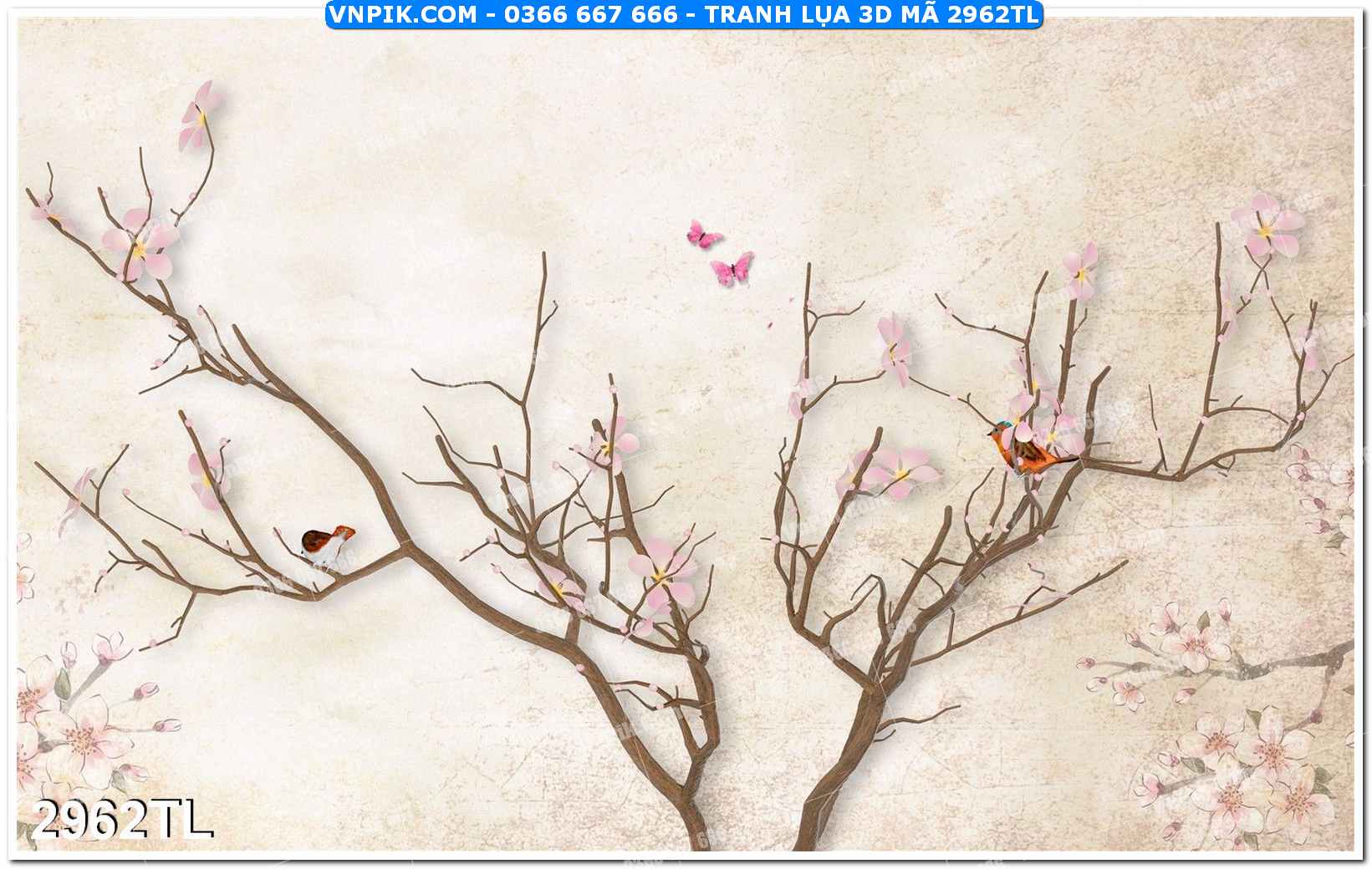 Tranh lụa 3D – Tranh trang trí dán tường 2962TL