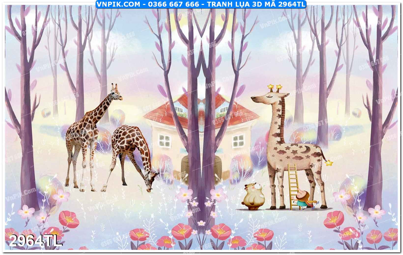 Tranh lụa 3D – Tranh trang trí dán tường 2964TL