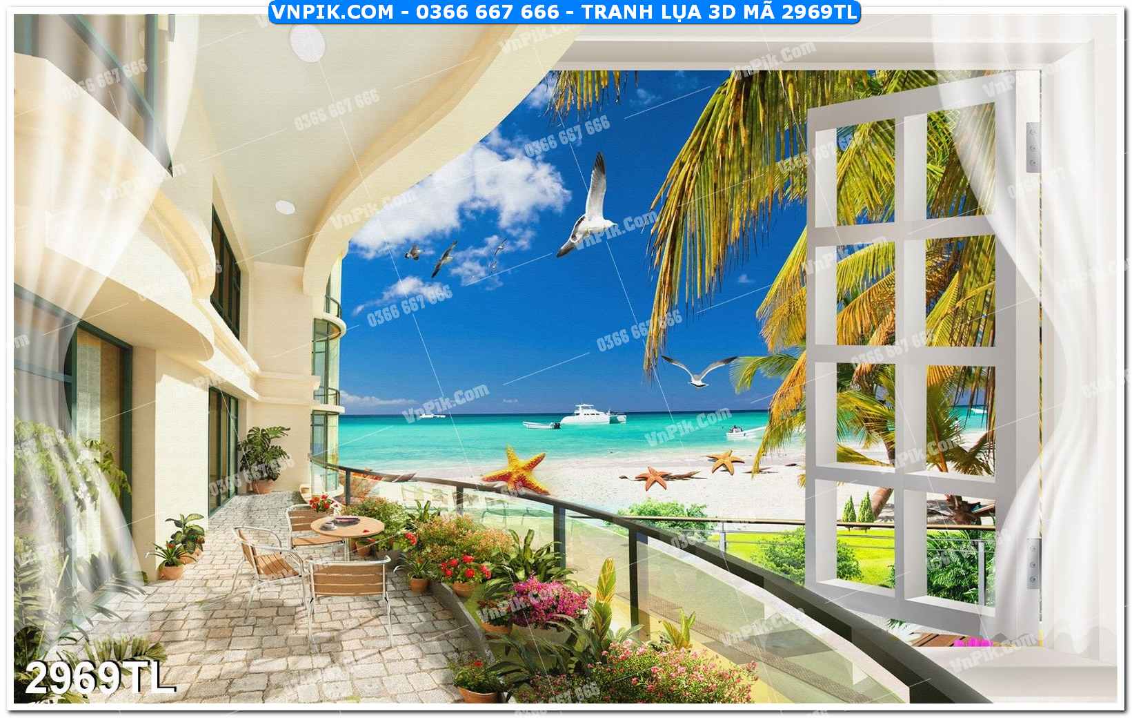 Tranh lụa 3D – Tranh trang trí dán tường 2969TL