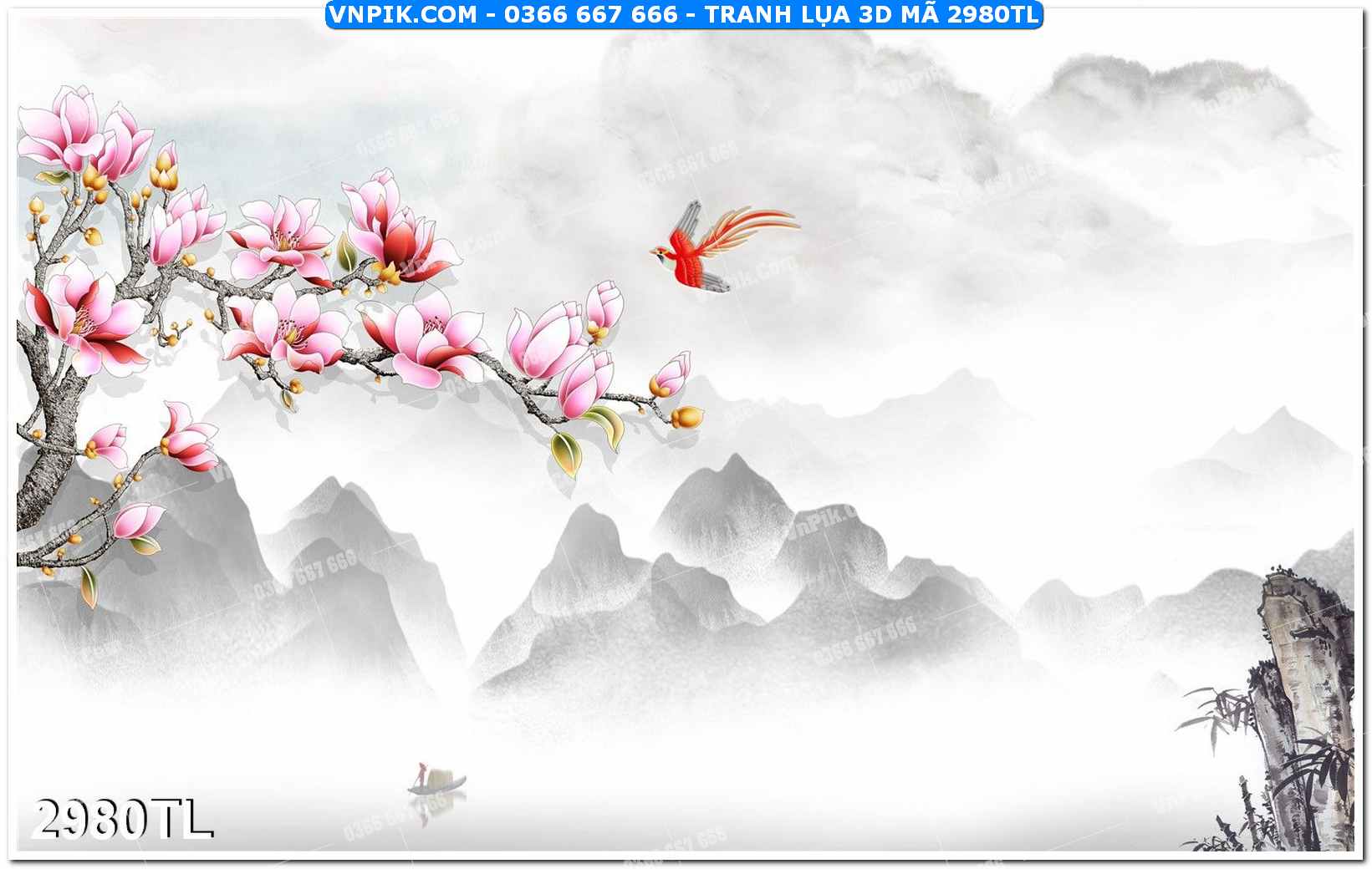 Tranh lụa 3D – Tranh trang trí dán tường 2980TL