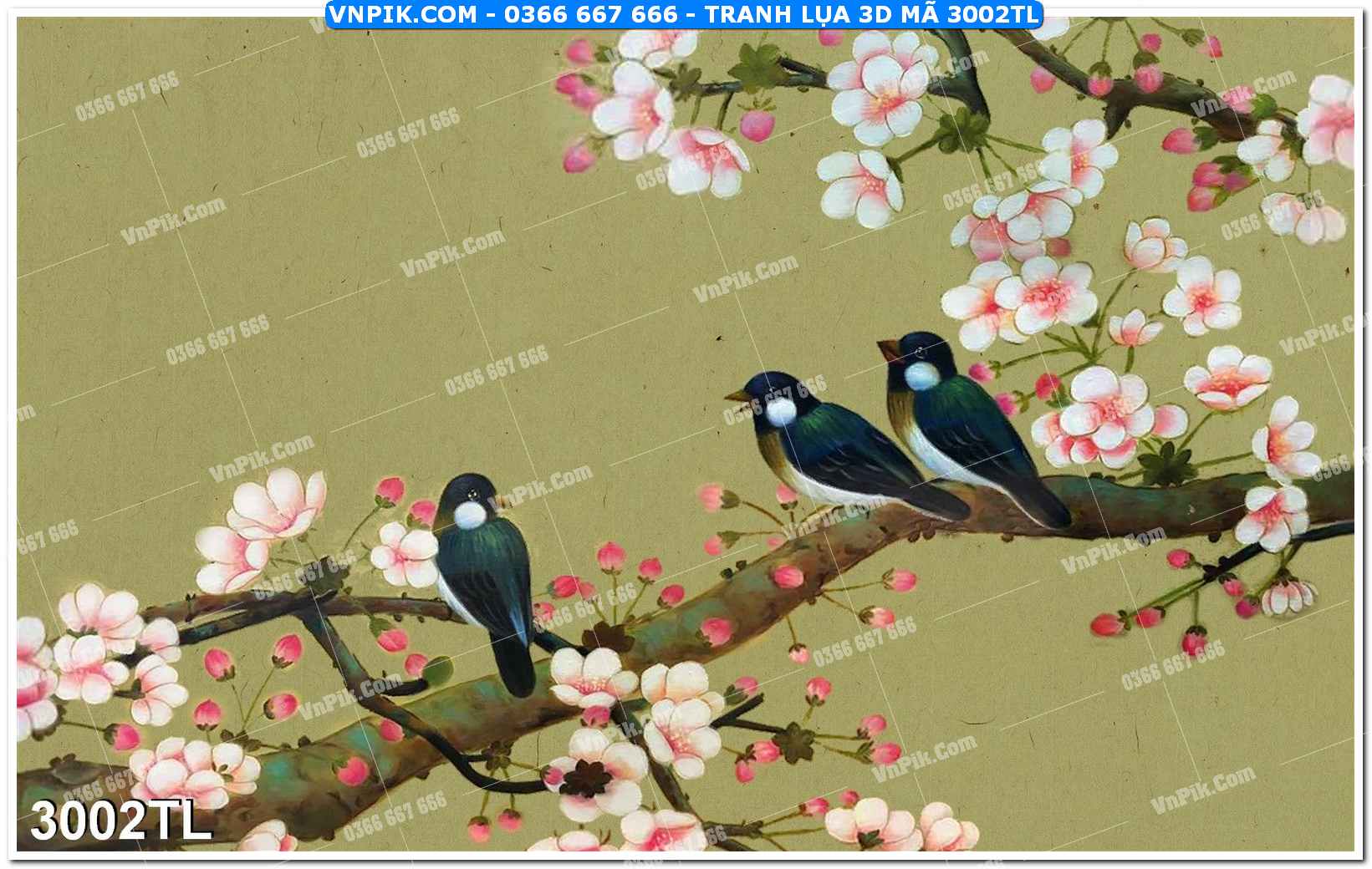 Tranh lụa 3D – Tranh trang trí dán tường 3002TL