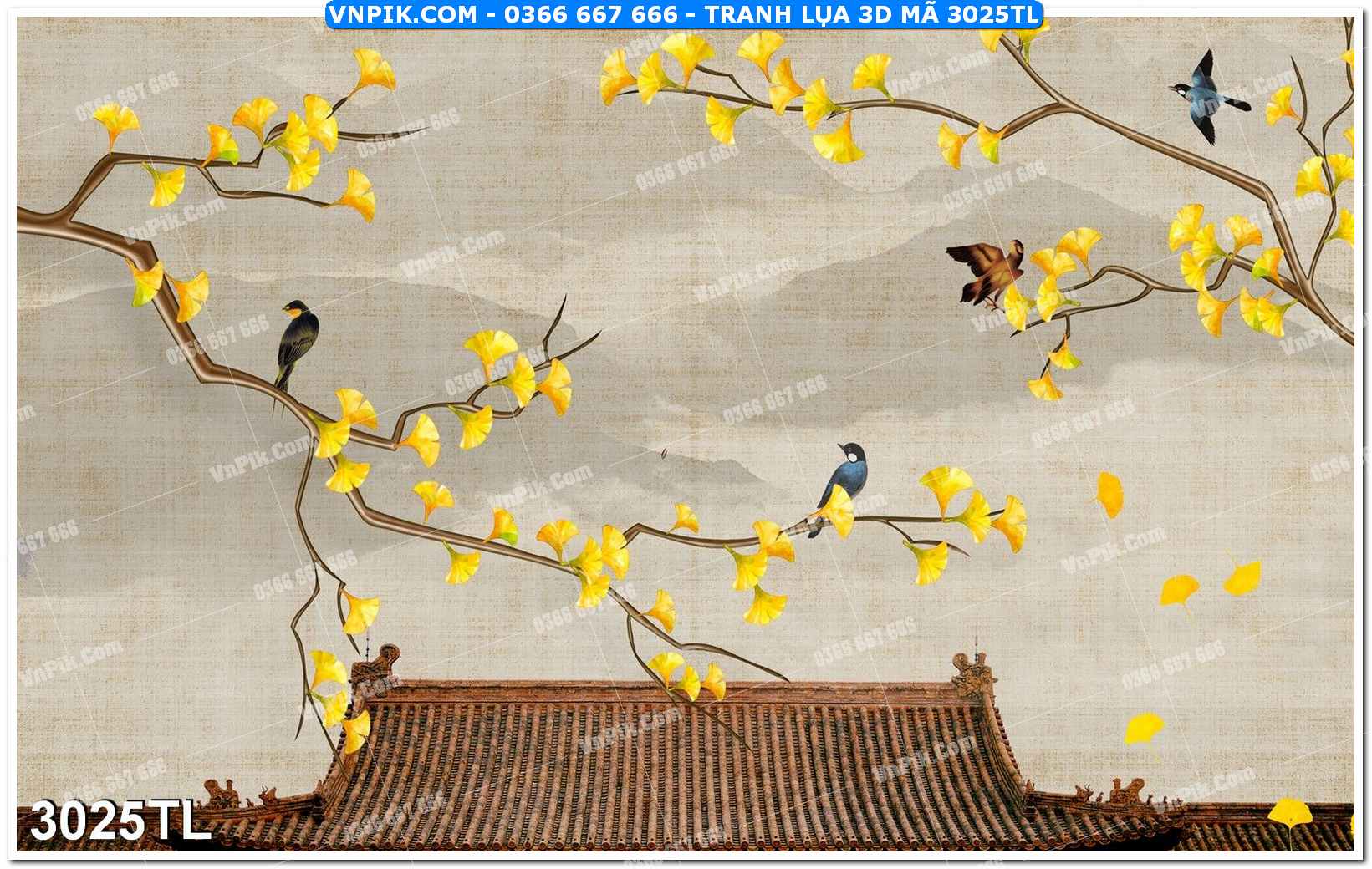 Tranh lụa 3D – Tranh trang trí dán tường 3025TL