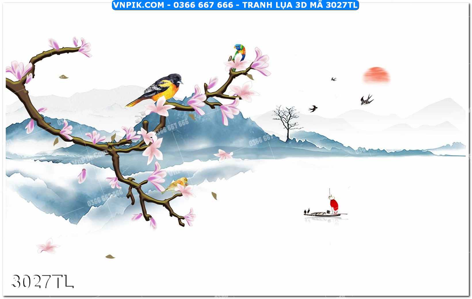 Tranh lụa 3D – Tranh trang trí dán tường 3027TL