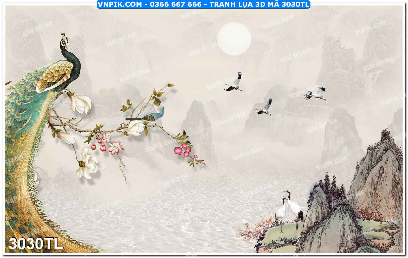 Tranh lụa 3D – Tranh trang trí dán tường 3030TL