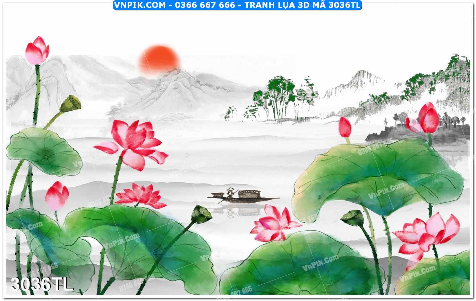 Tranh lụa 3D – Tranh trang trí dán tường 3036TL