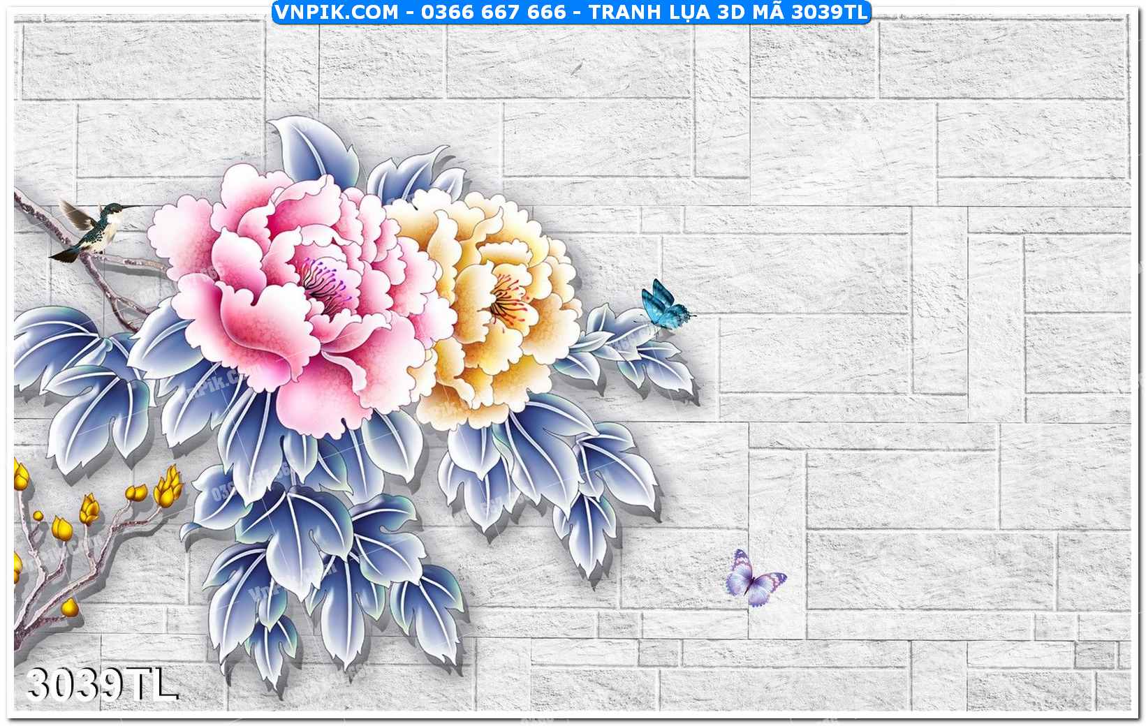 Tranh lụa 3D – Tranh trang trí dán tường 3039TL