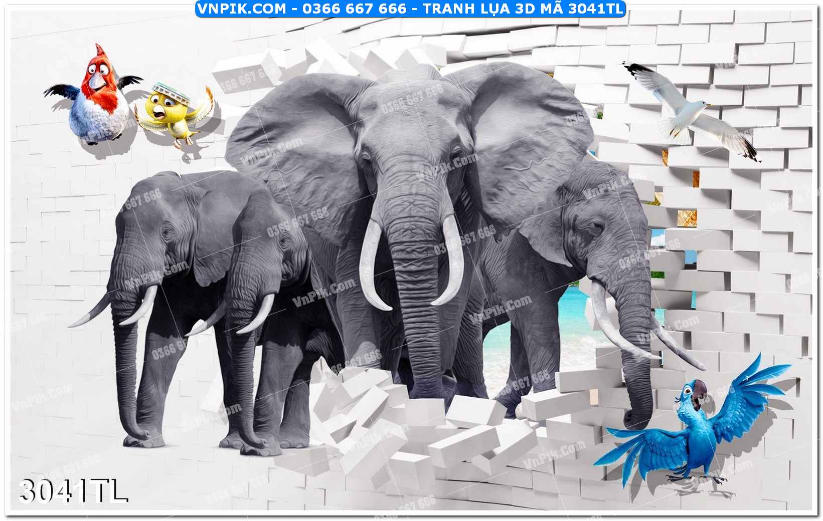 Tranh lụa 3D – Tranh trang trí dán tường 3041TL