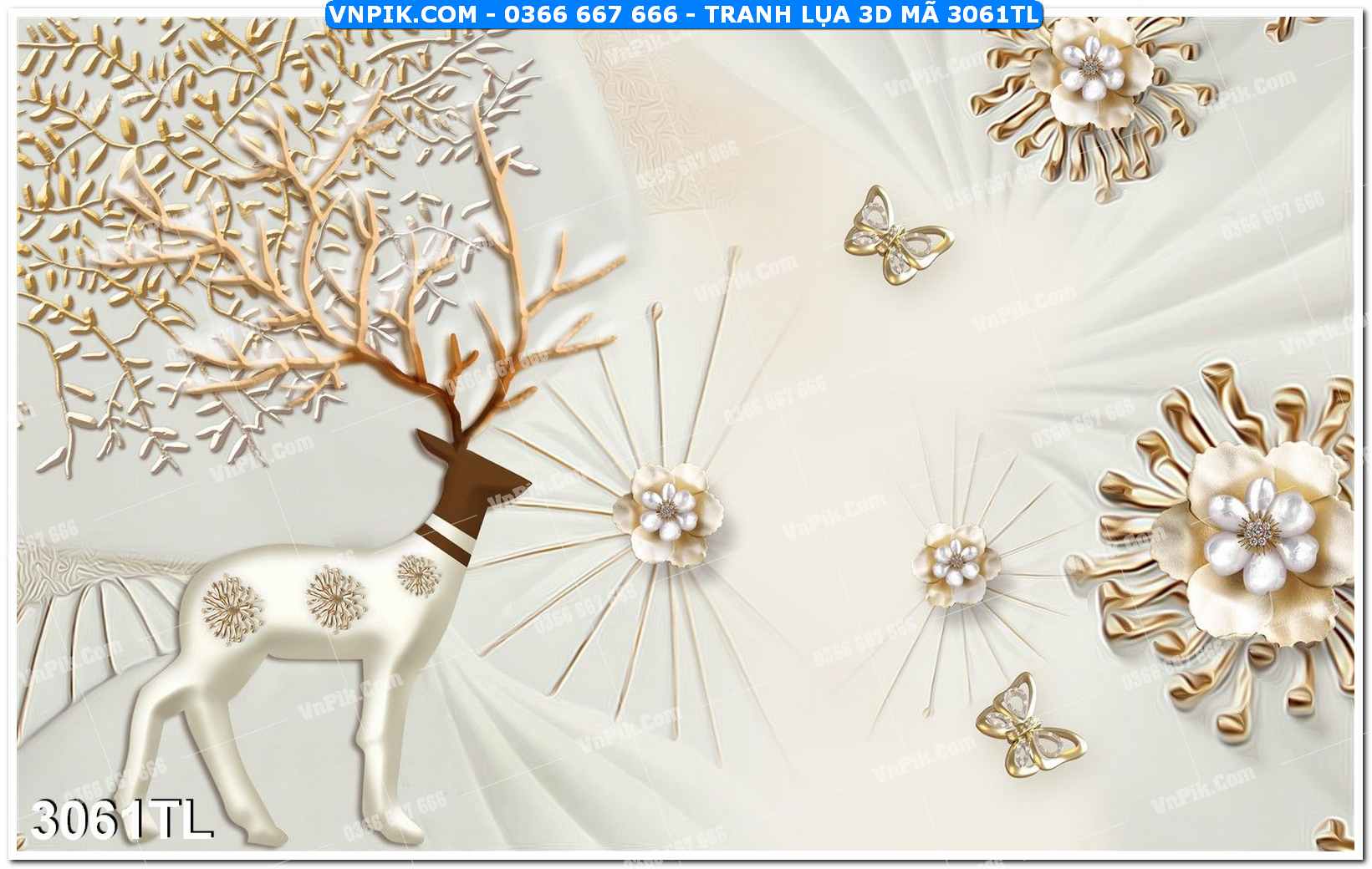 Tranh lụa 3D – Tranh trang trí dán tường 3061TL