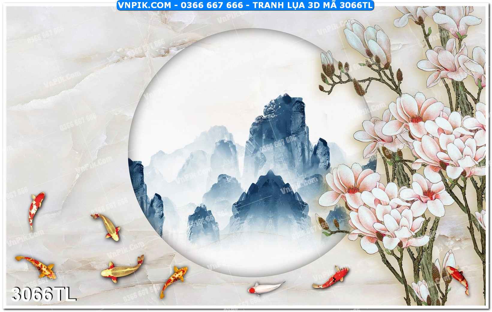 Tranh lụa 3D – Tranh trang trí dán tường 3066TL