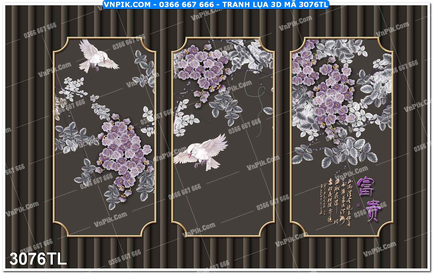 Tranh lụa 3D – Tranh trang trí dán tường 3076TL