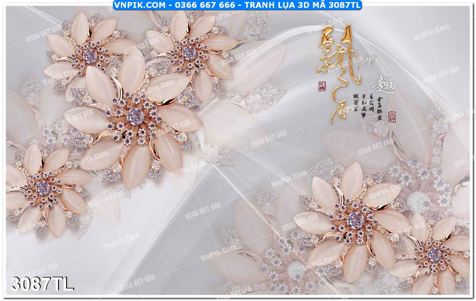 Tranh lụa 3D – Tranh trang trí dán tường 3087TL