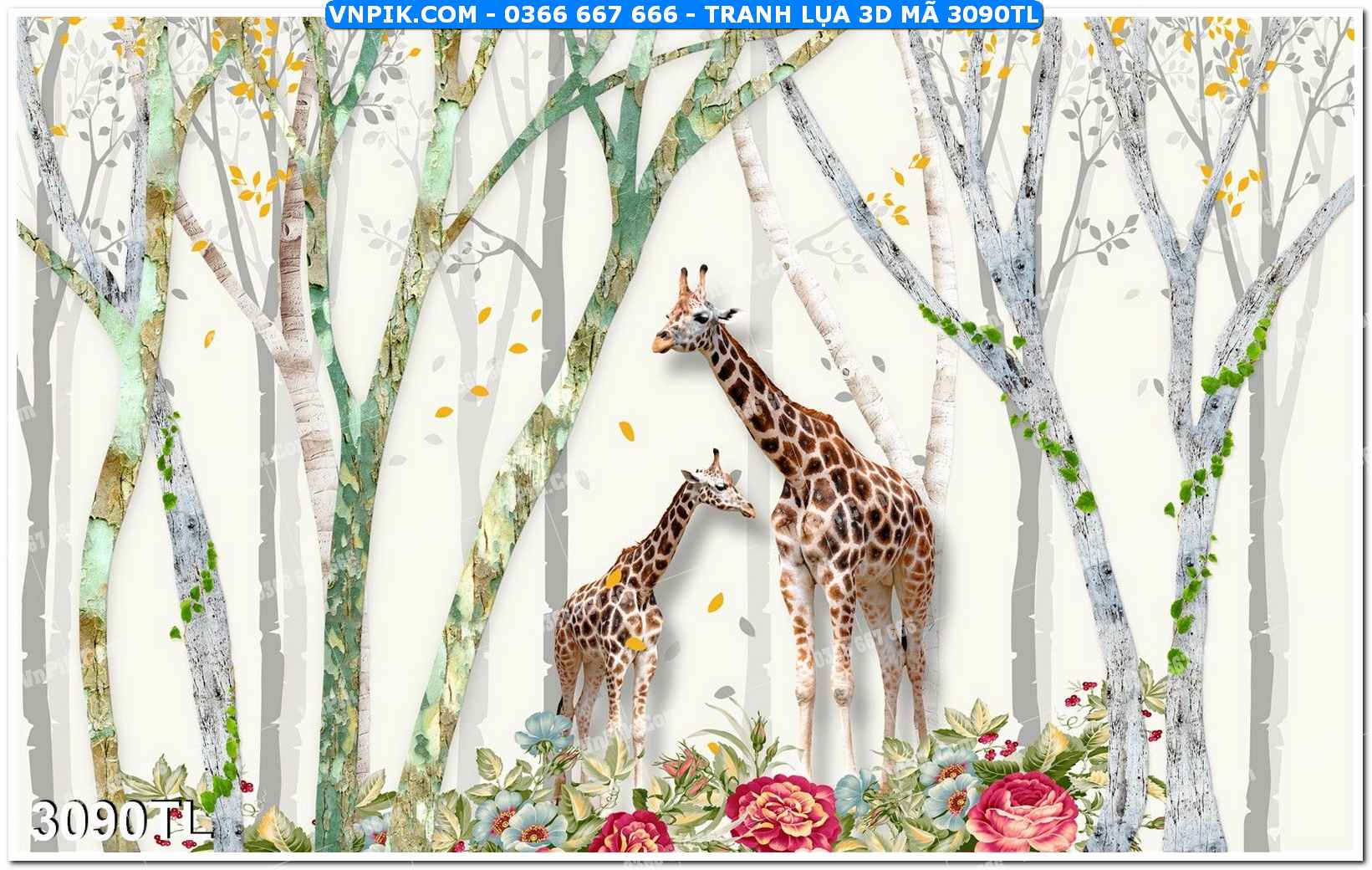 Tranh lụa 3D – Tranh trang trí dán tường 3090TL