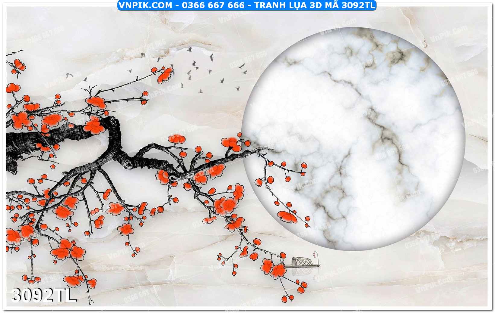 Tranh lụa 3D – Tranh trang trí dán tường 3092TL