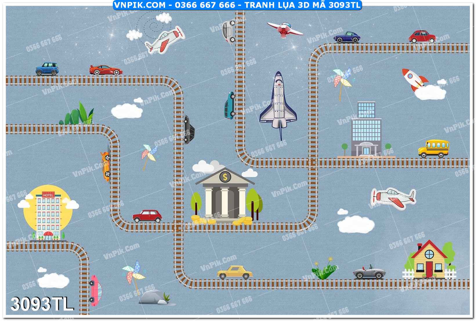 Tranh lụa 3D – Tranh trang trí dán tường 3093TL