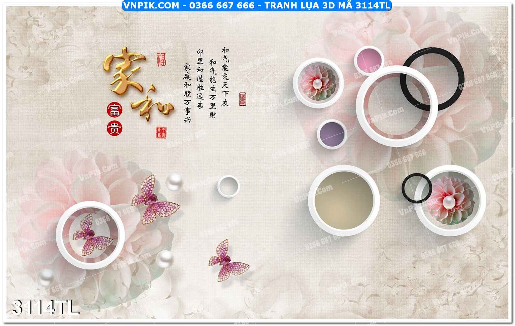 Tranh lụa 3D – Tranh trang trí dán tường 3114TL