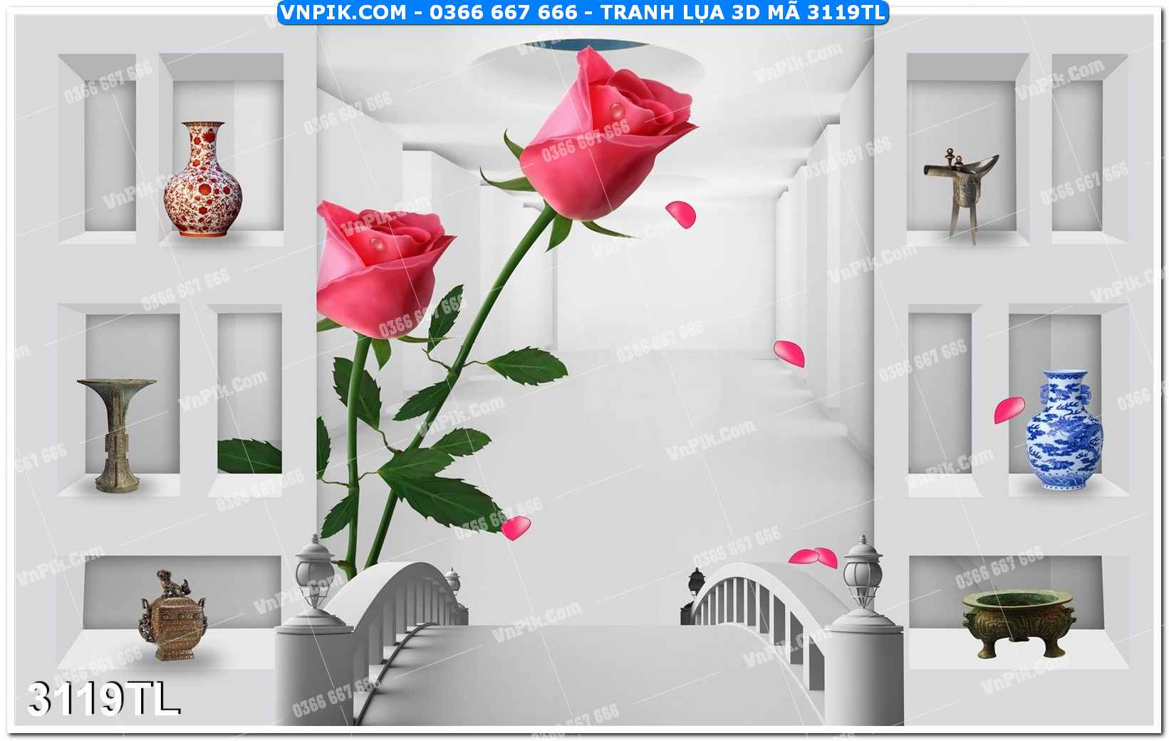 Tranh lụa 3D – Tranh trang trí dán tường 3119TL