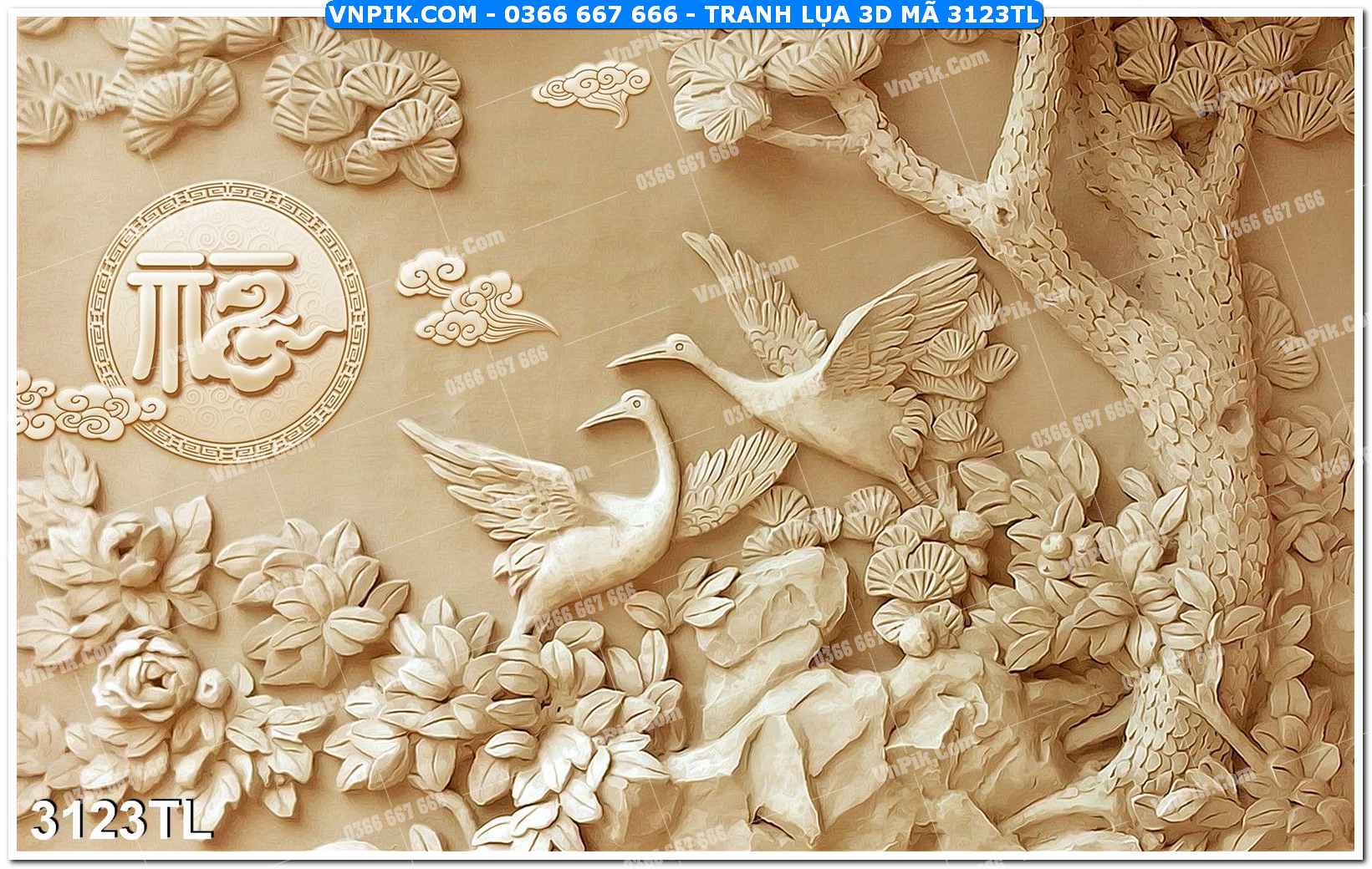 Tranh lụa 3D – Tranh trang trí dán tường 3123TL