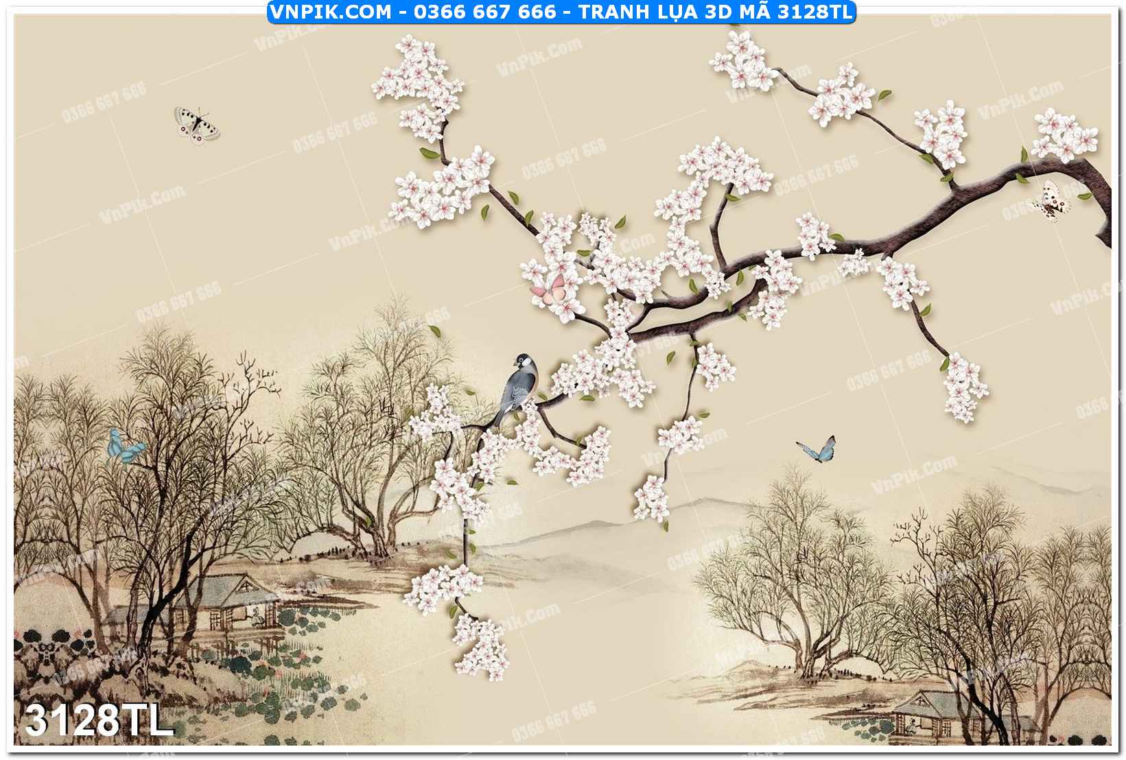 Tranh lụa 3D – Tranh trang trí dán tường 3128TL