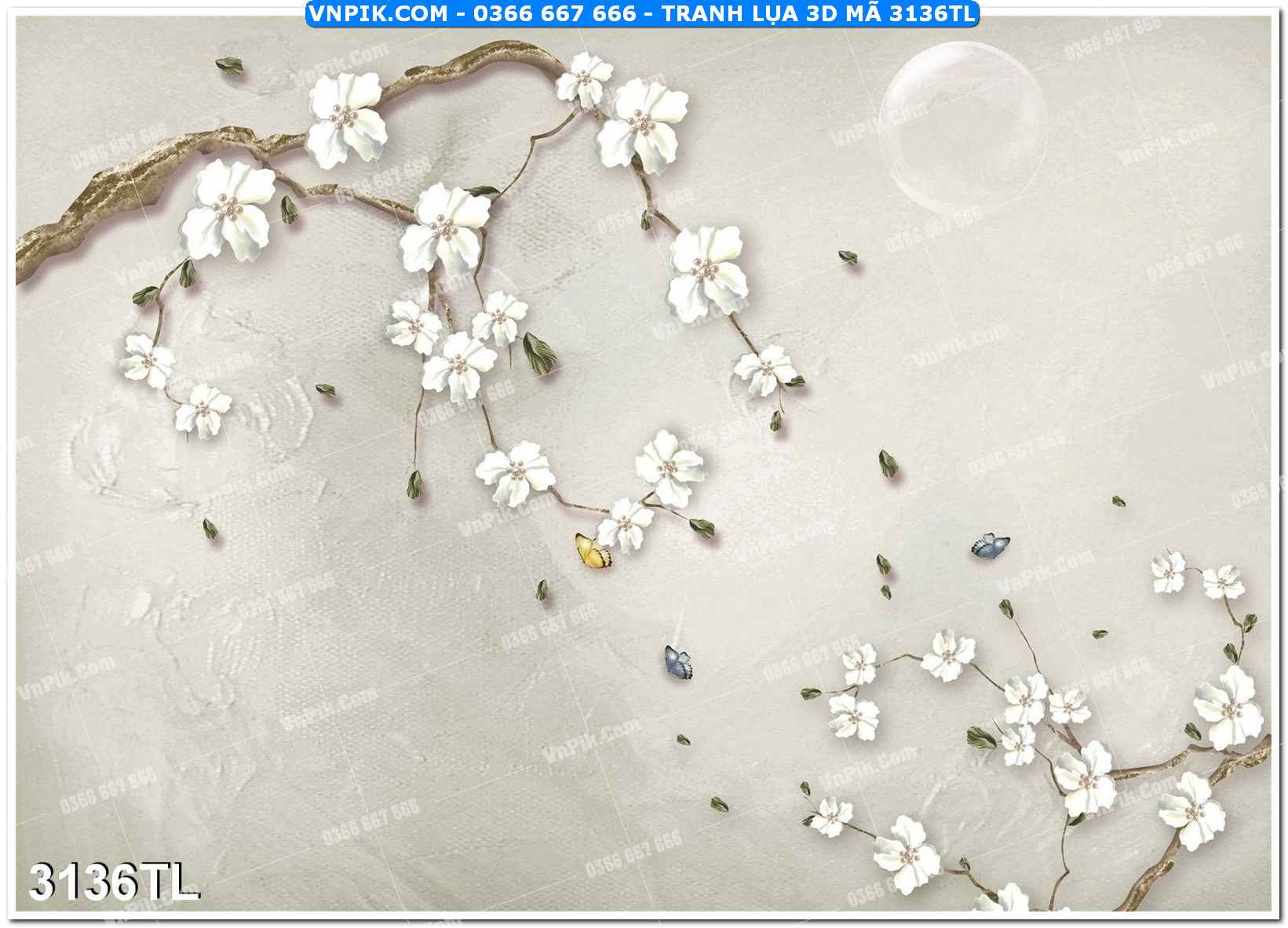 Tranh lụa 3D – Tranh trang trí dán tường 3136TL