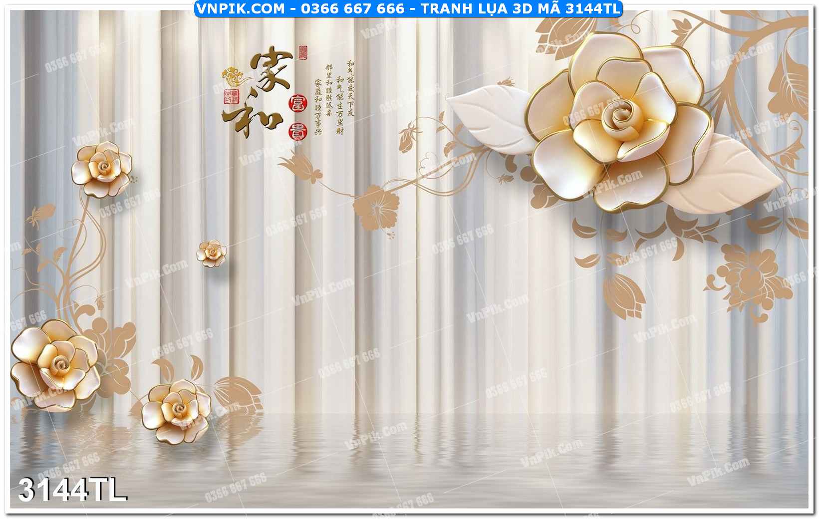 Tranh lụa 3D – Tranh trang trí dán tường 3144TL