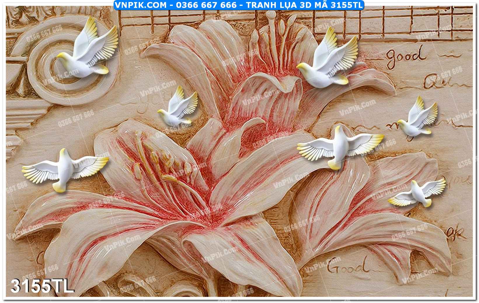 Tranh lụa 3D – Tranh trang trí dán tường 3155TL