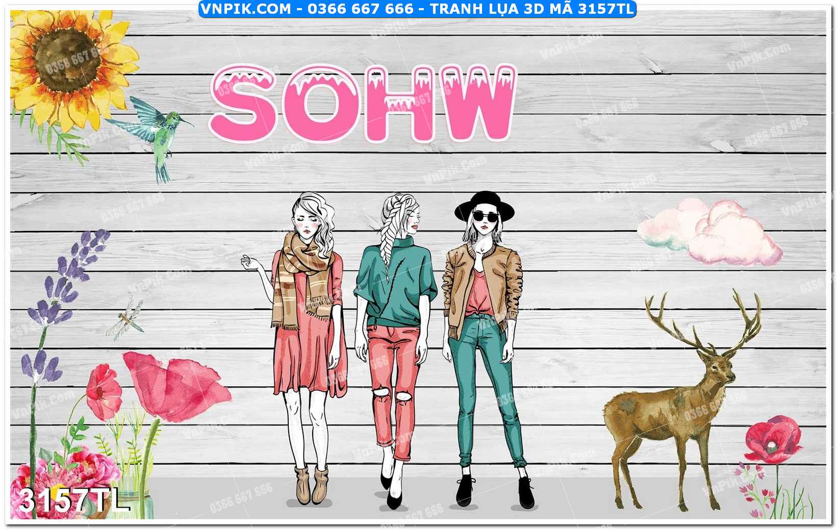 Tranh lụa 3D – Tranh trang trí dán tường 3157TL