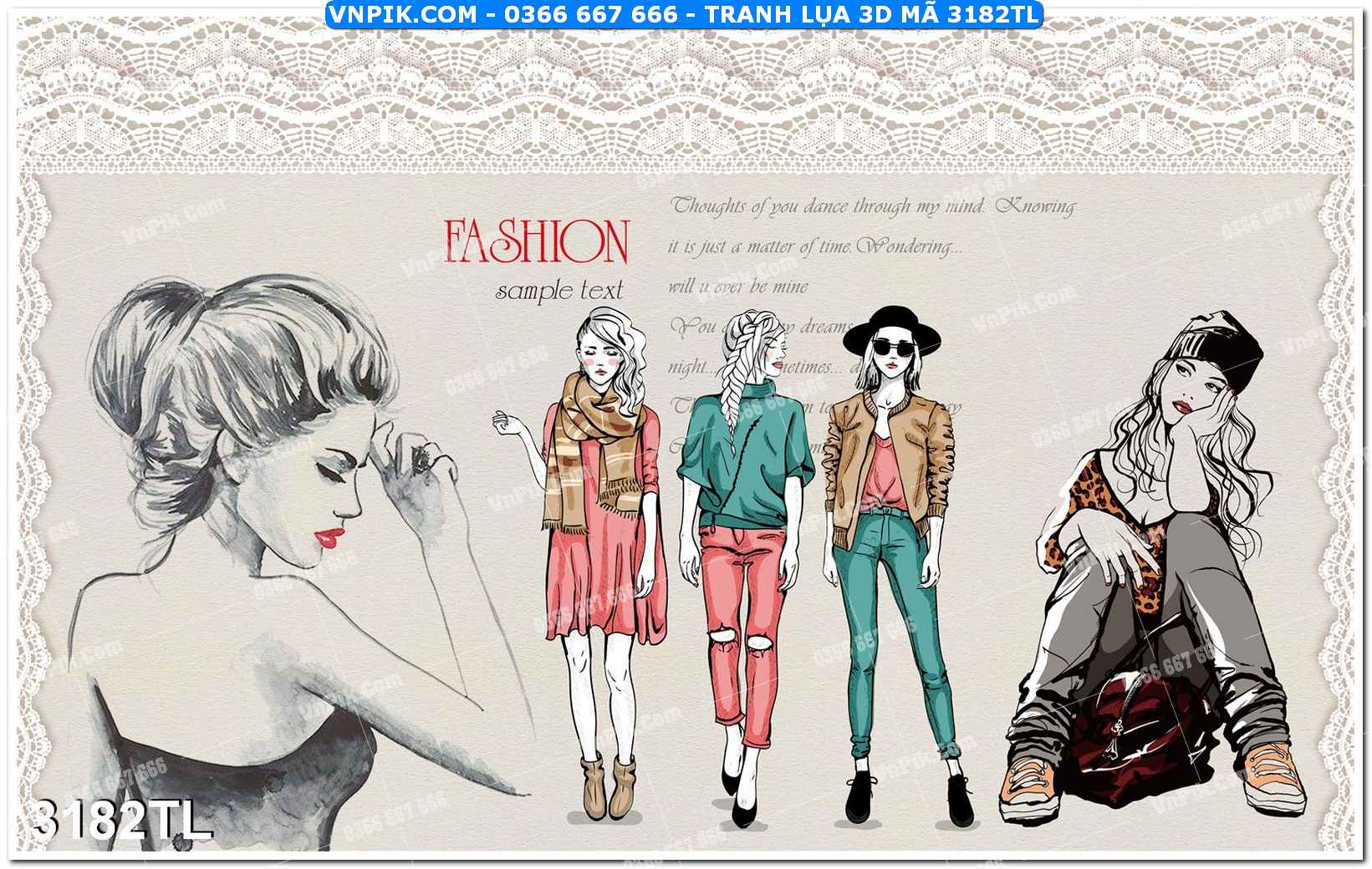 Tranh lụa 3D – Tranh trang trí dán tường 3182TL