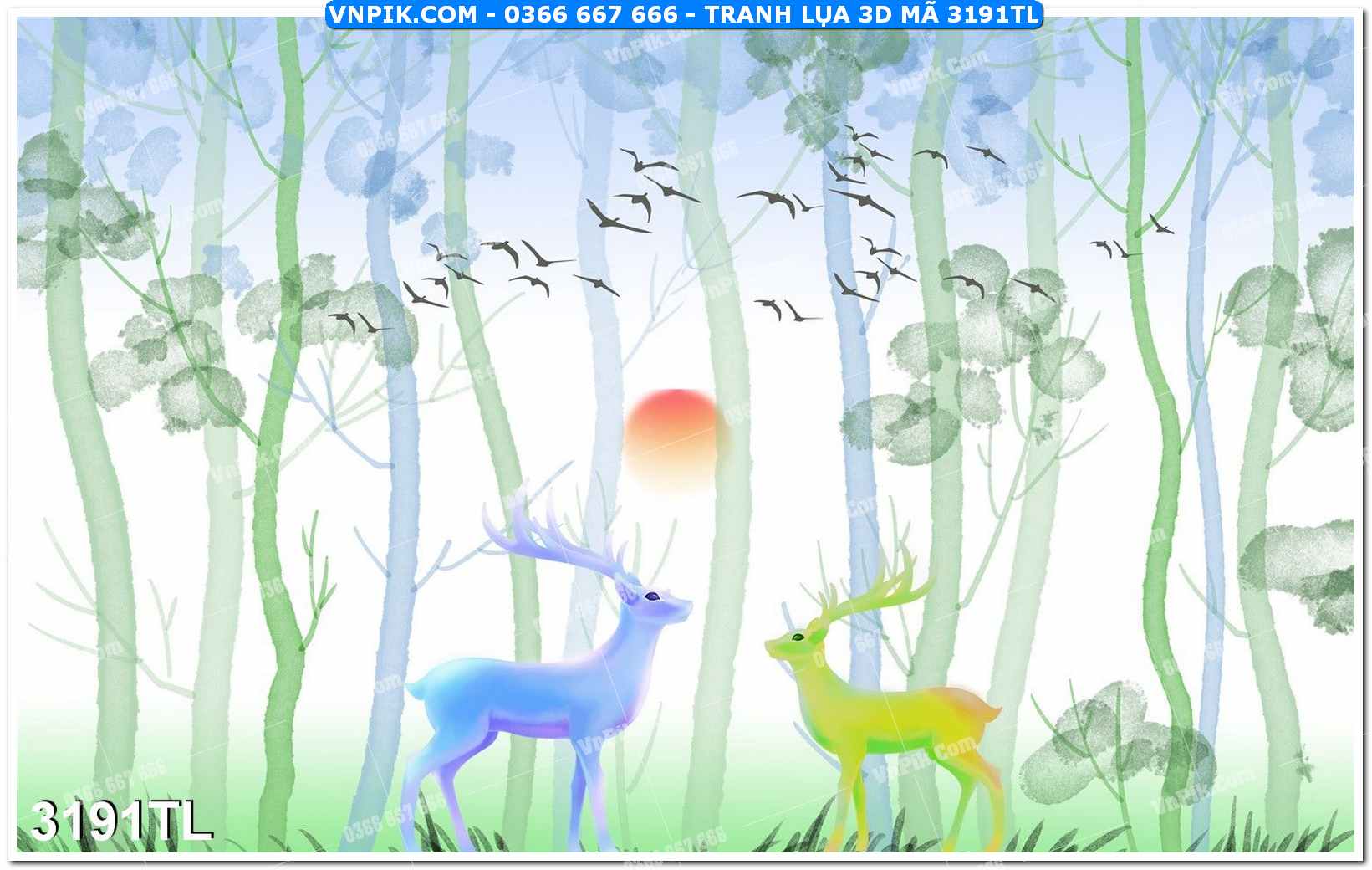 Tranh lụa 3D – Tranh trang trí dán tường 3191TL