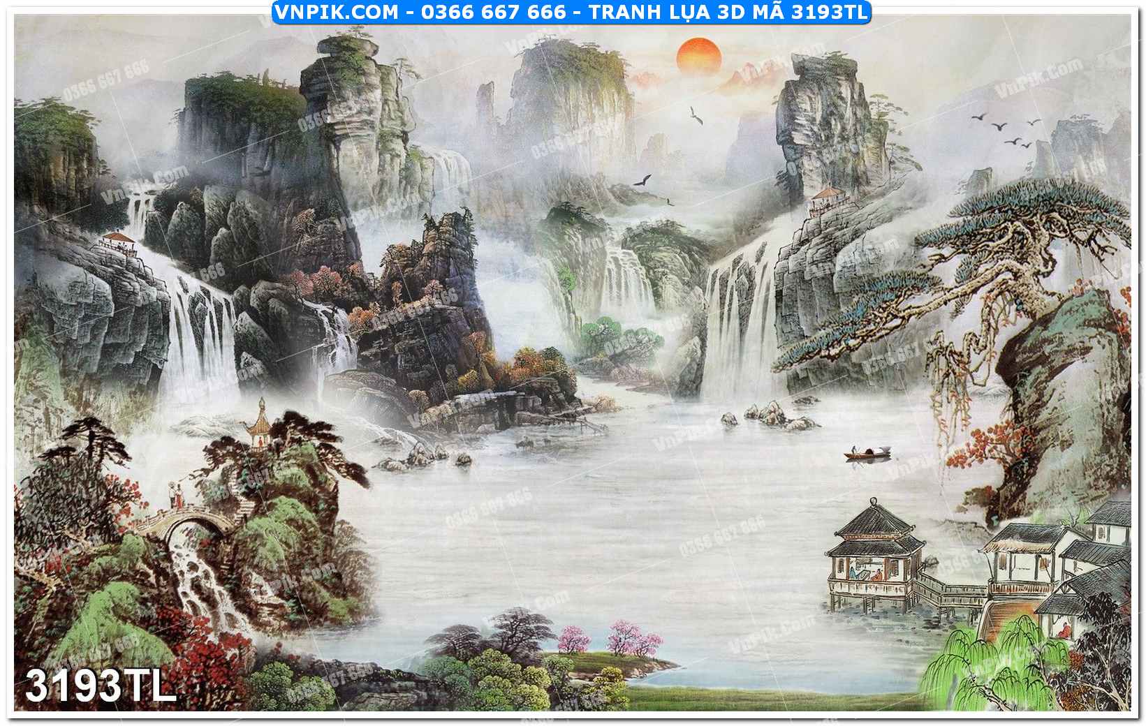 Tranh lụa 3D – Tranh trang trí dán tường 3193TL