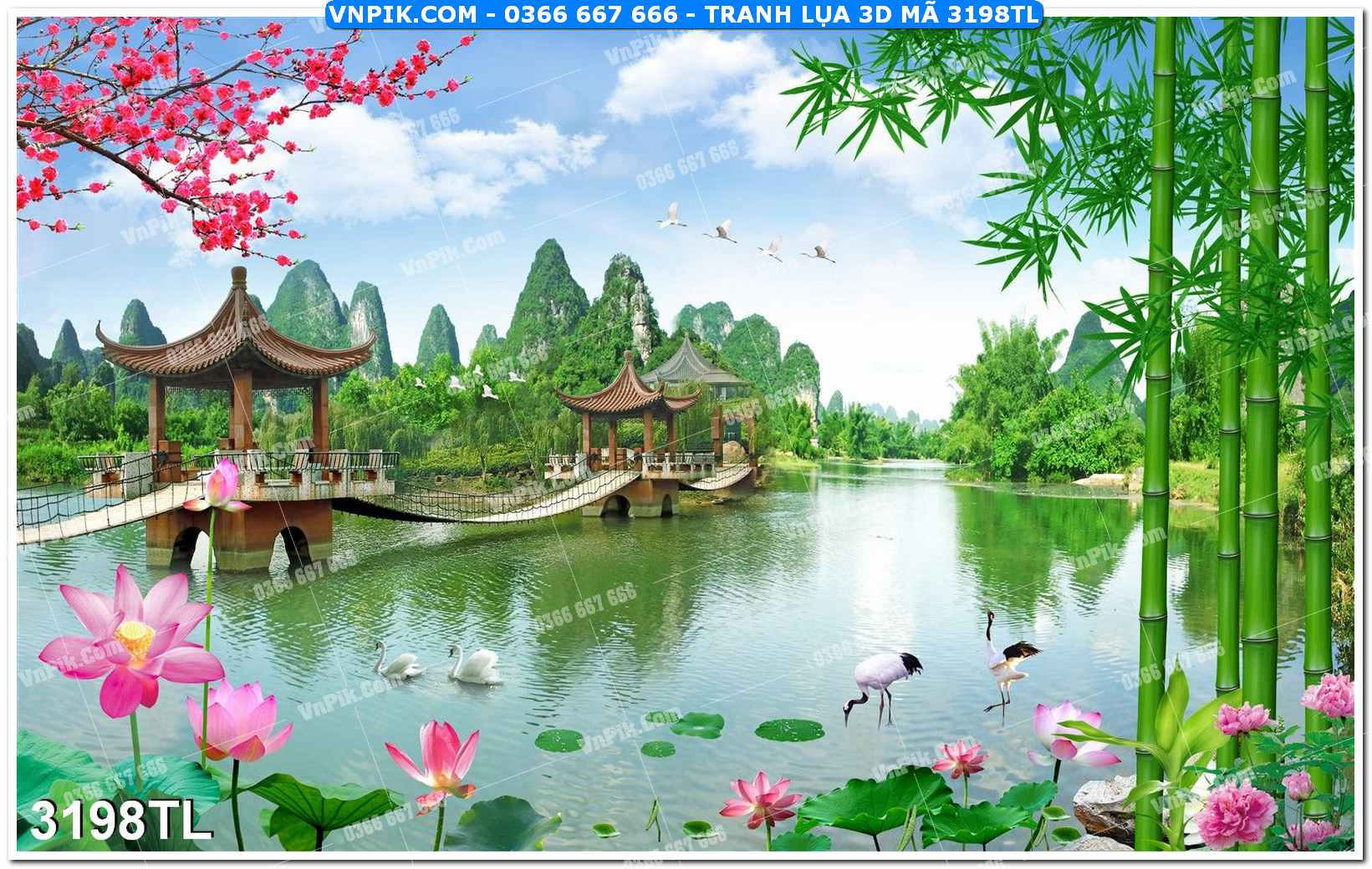 Tranh lụa 3D – Tranh trang trí dán tường 3198TL