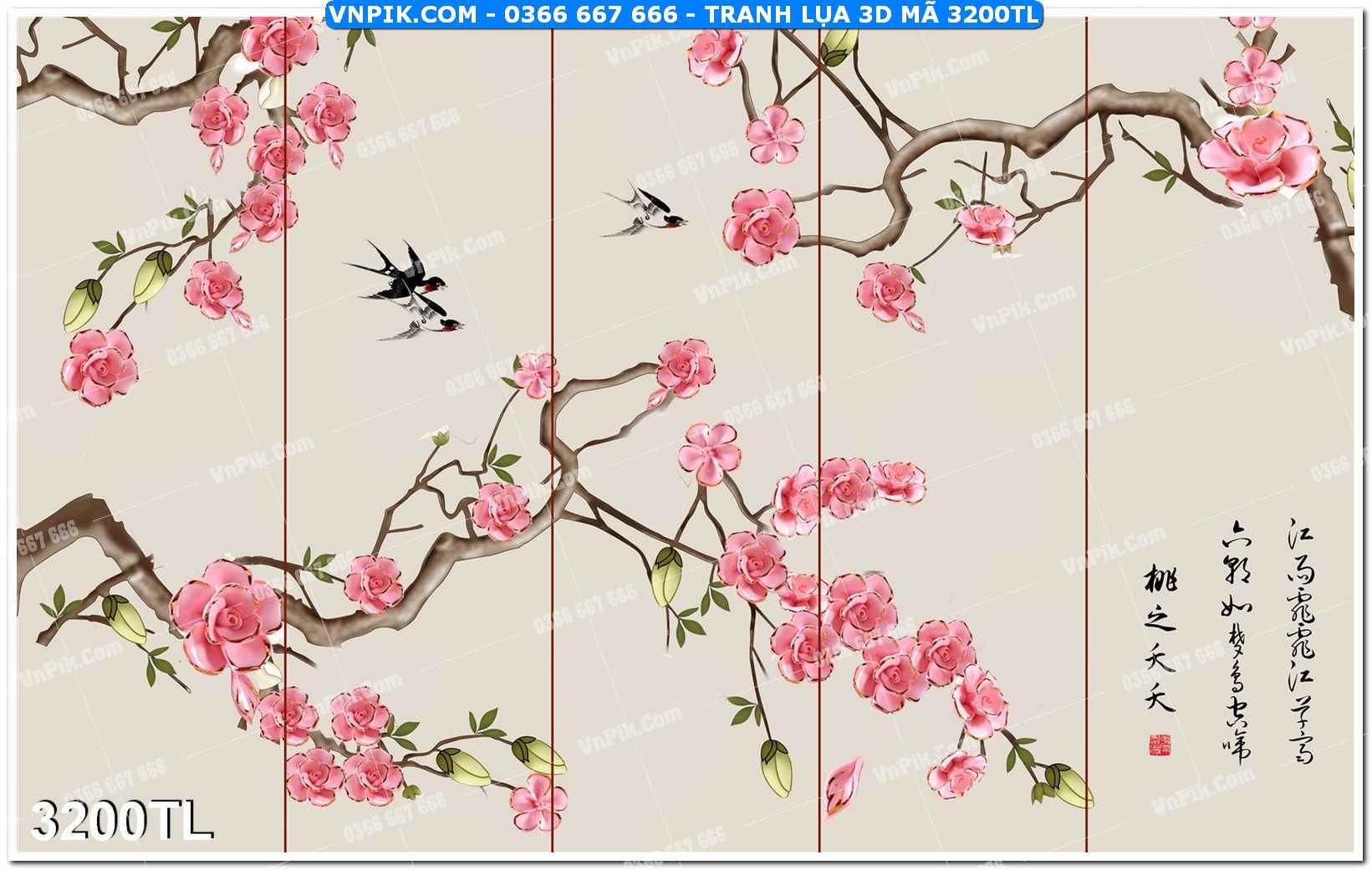 Tranh lụa 3D – Tranh trang trí dán tường 3200TL