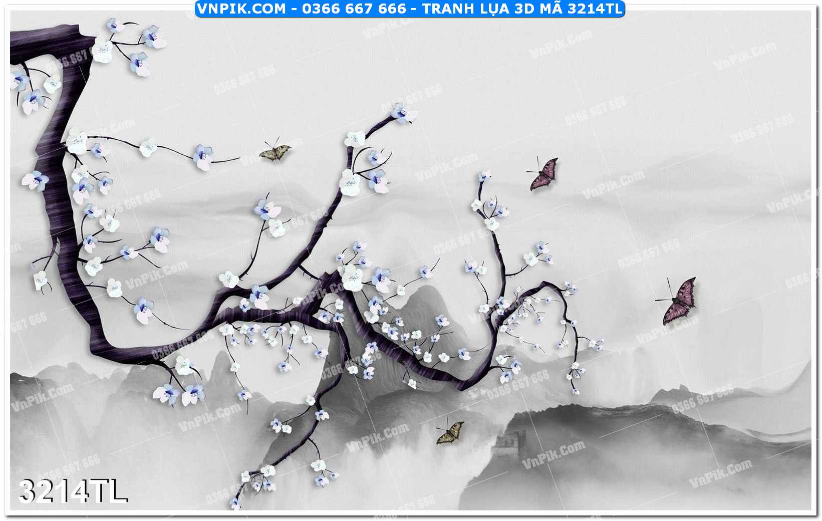 Tranh lụa 3D – Tranh trang trí dán tường 3214TL