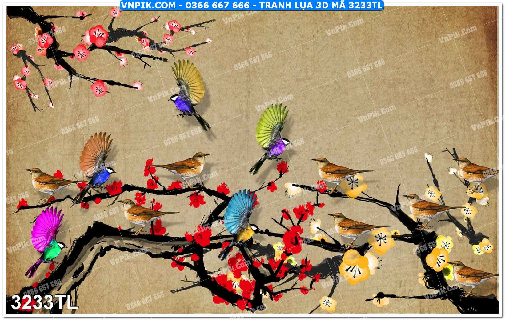 Tranh lụa 3D – Tranh trang trí dán tường 3233TL