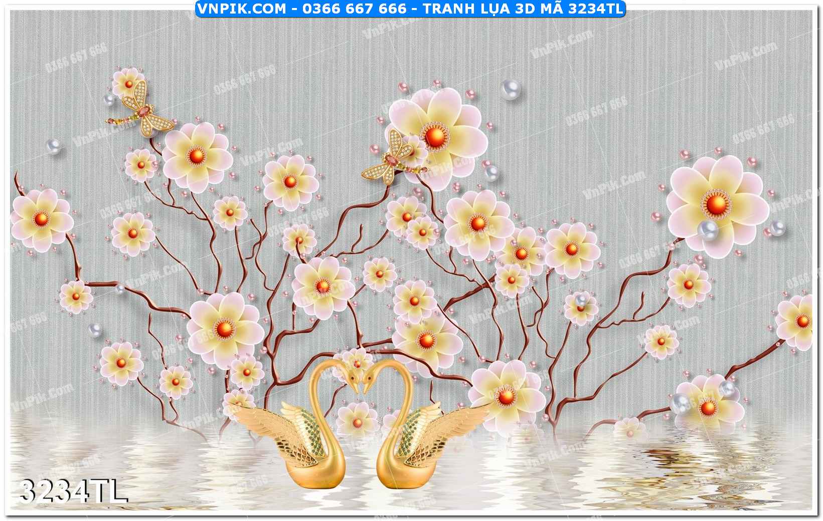 Tranh lụa 3D – Tranh trang trí dán tường 3234TL