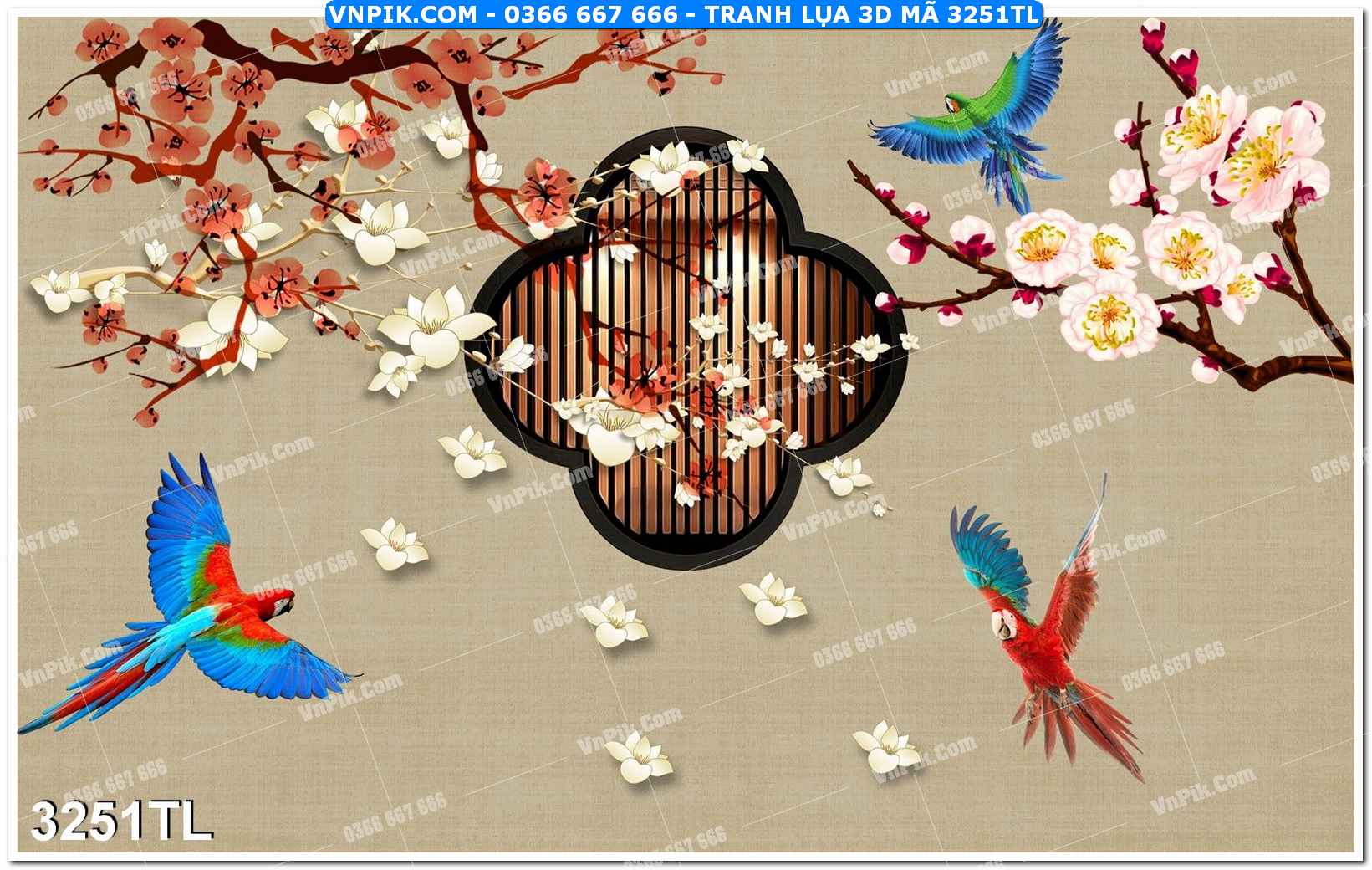 Tranh lụa 3D – Tranh trang trí dán tường 3251TL