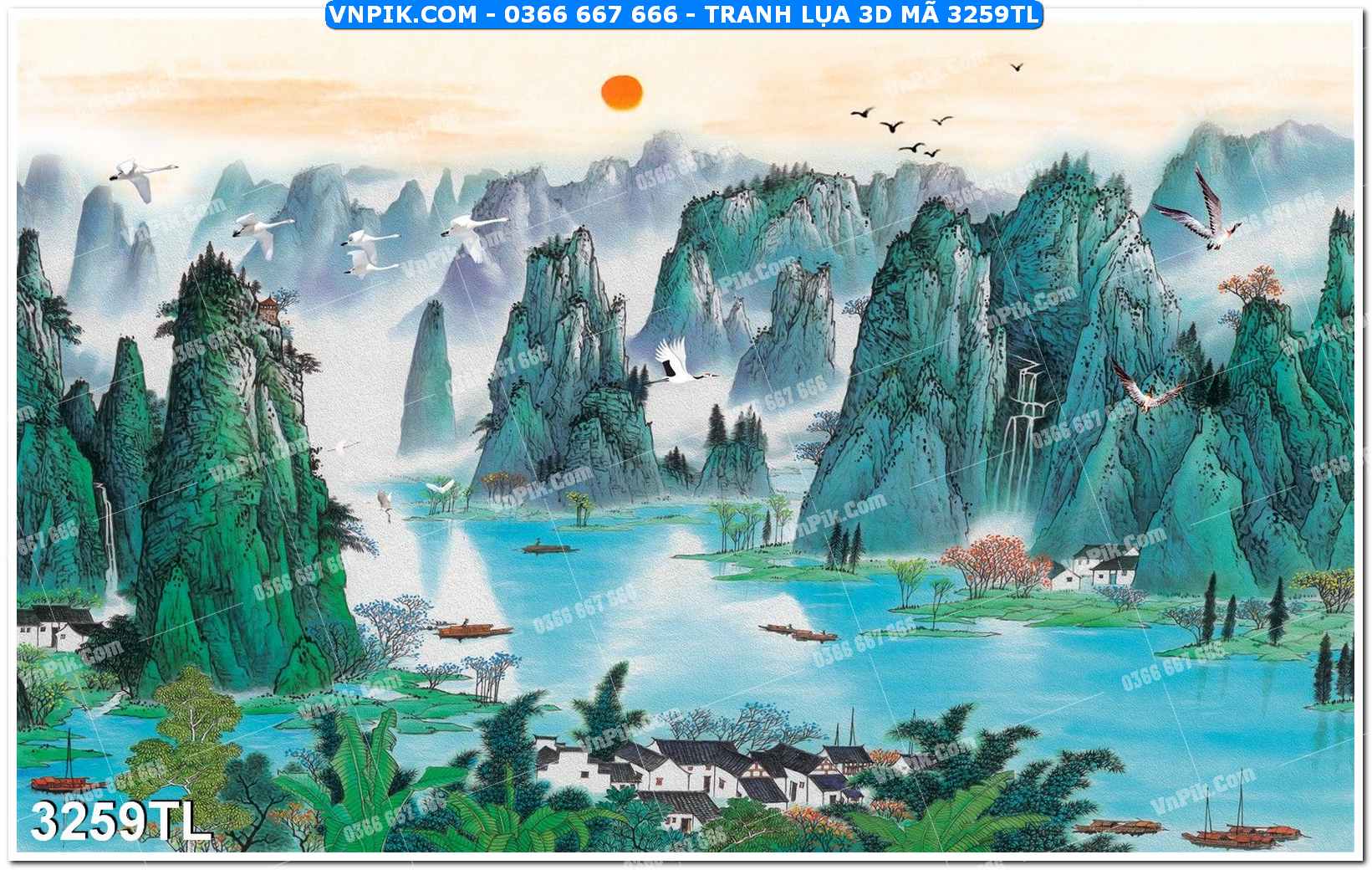 Tranh lụa 3D – Tranh trang trí dán tường 3259TL