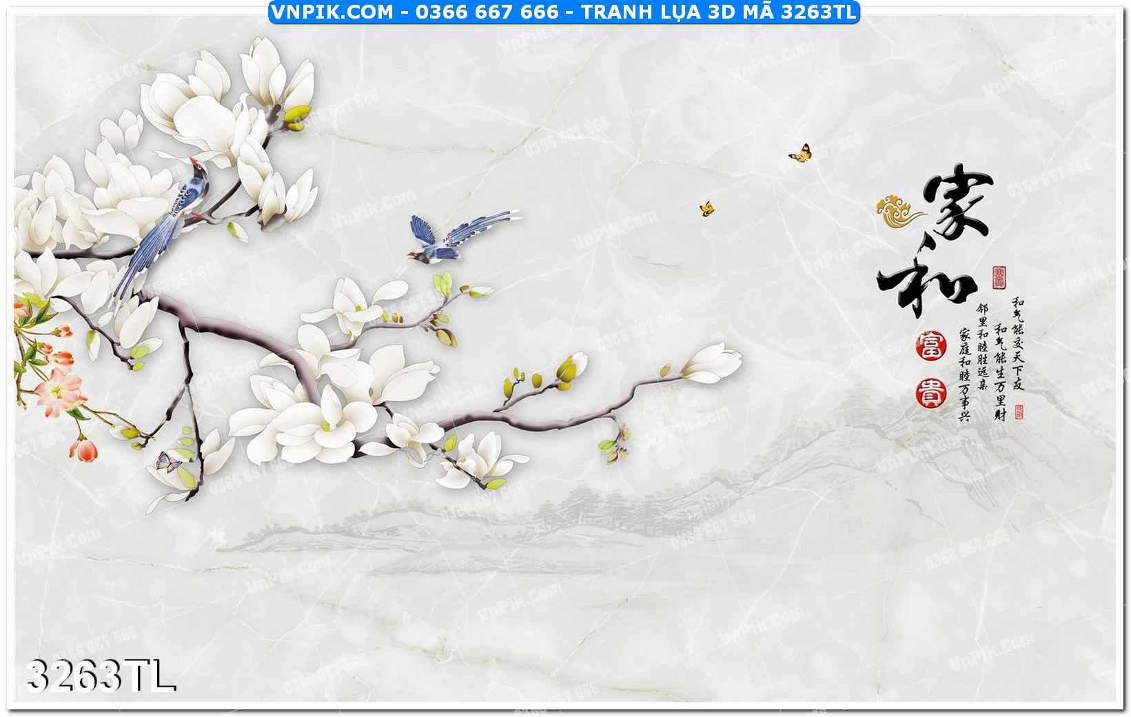 Tranh lụa 3D – Tranh trang trí dán tường 3263TL