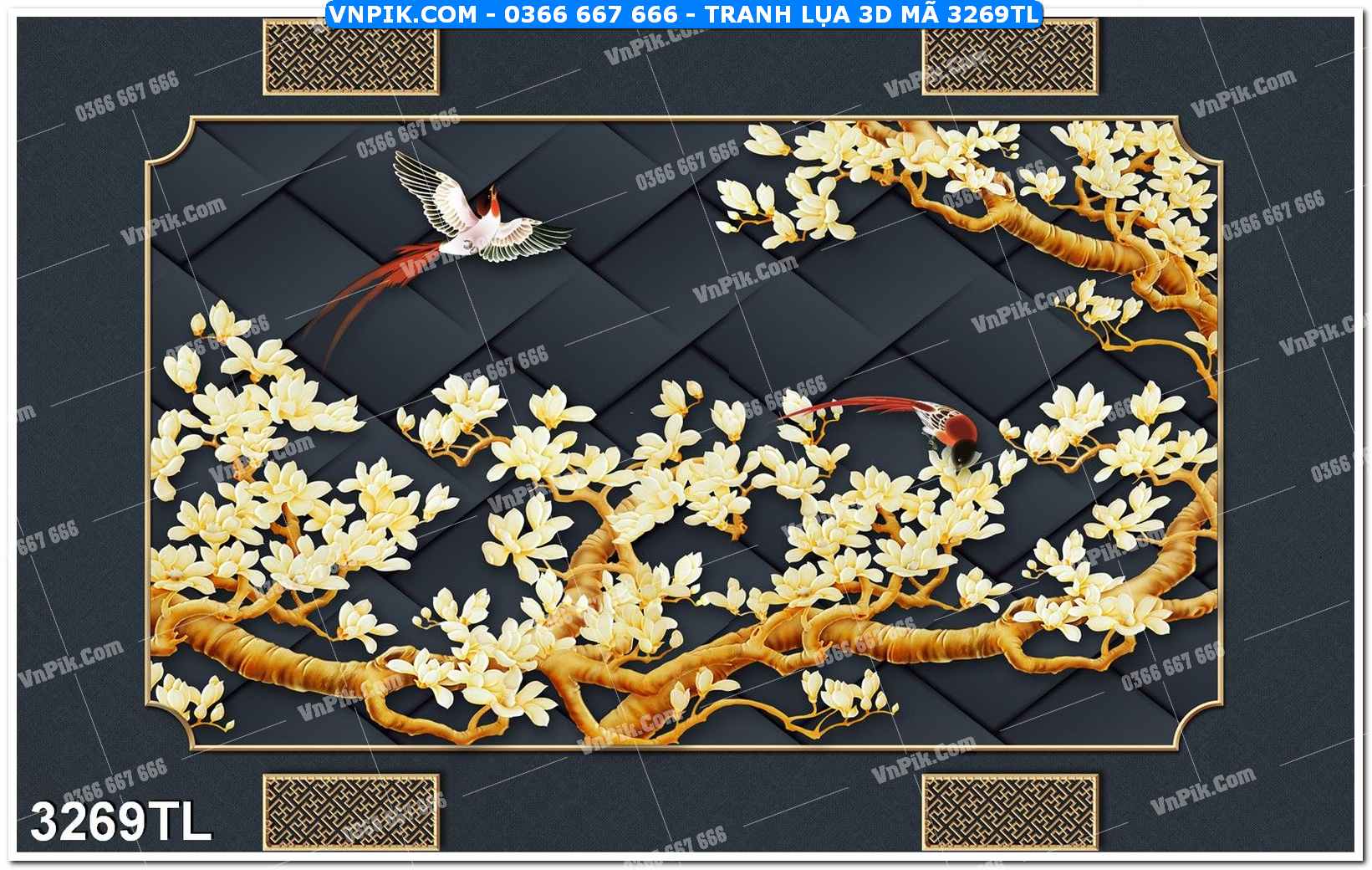Tranh lụa 3D – Tranh trang trí dán tường 3269TL