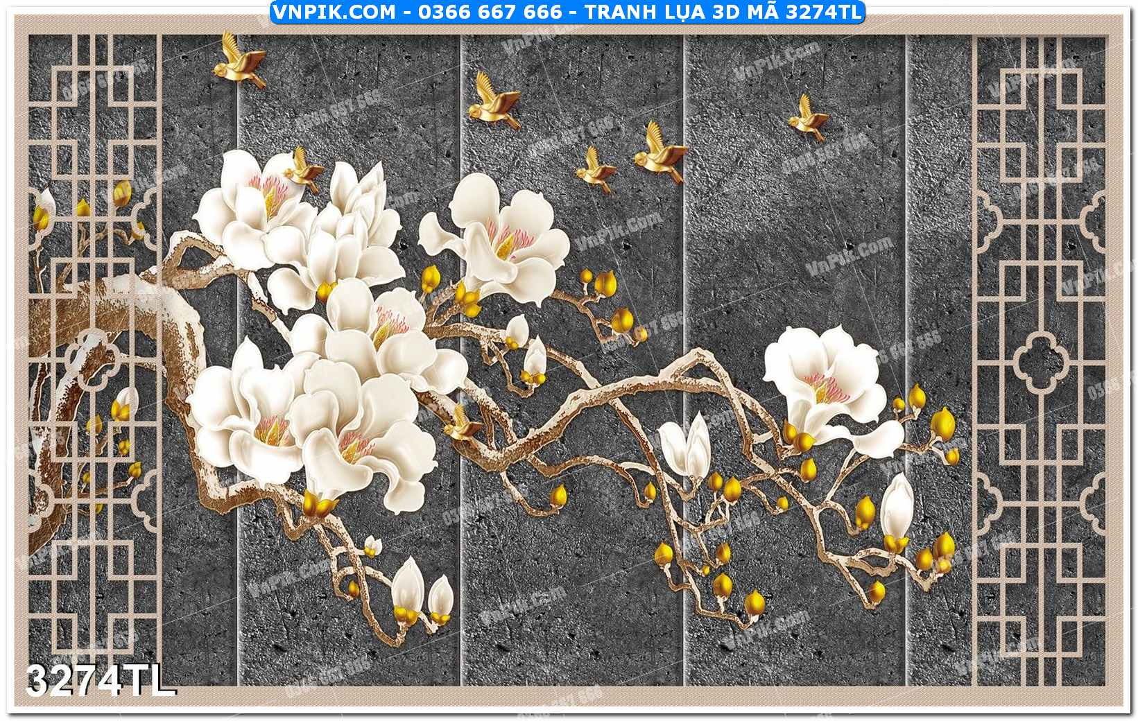 Tranh lụa 3D – Tranh trang trí dán tường 3274TL