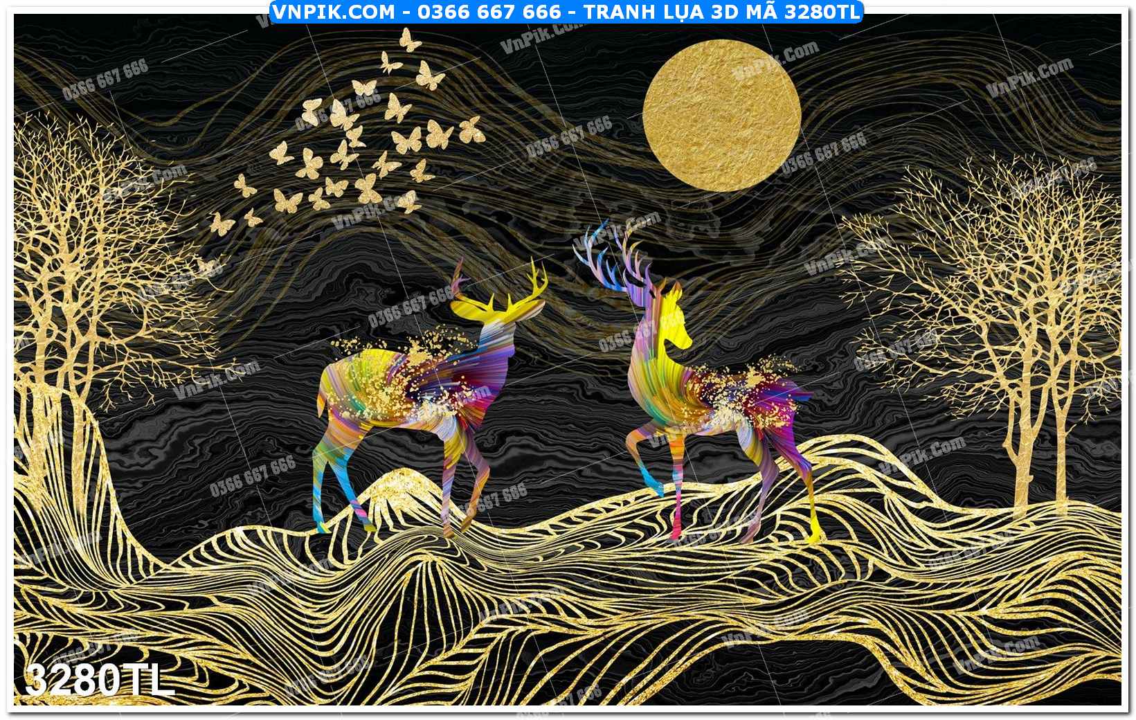 Tranh lụa 3D – Tranh trang trí dán tường 3280TL