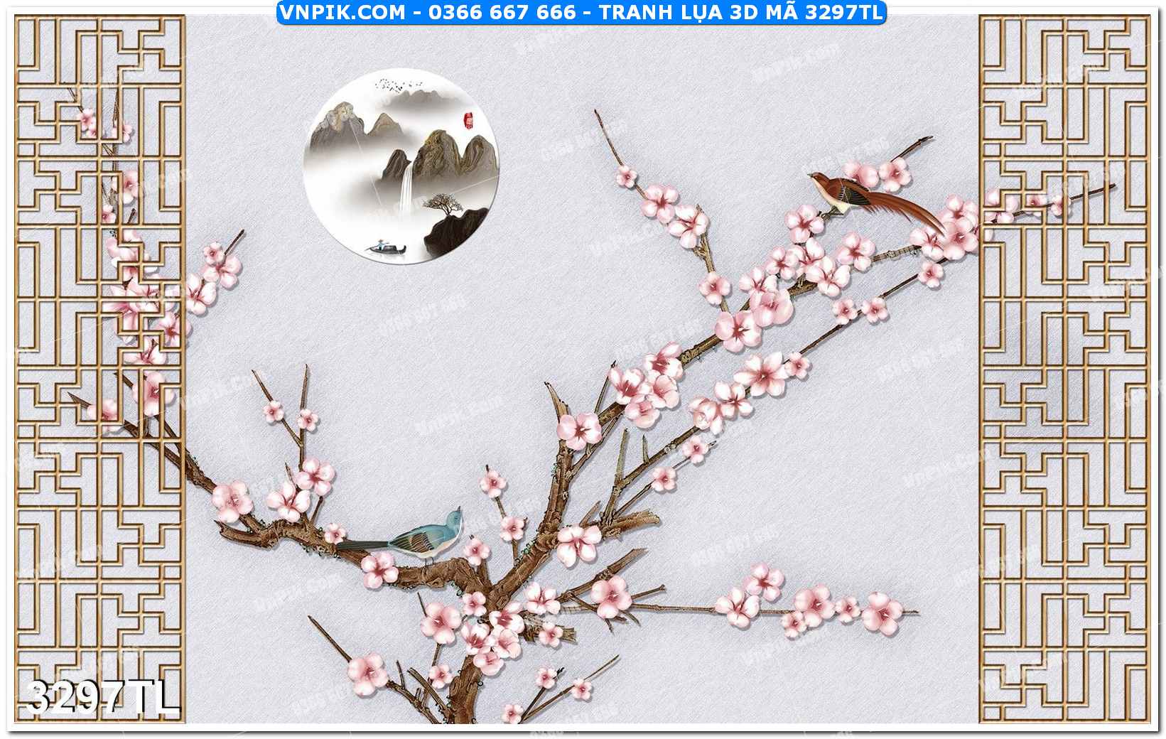 Tranh lụa 3D – Tranh trang trí dán tường 3297TL