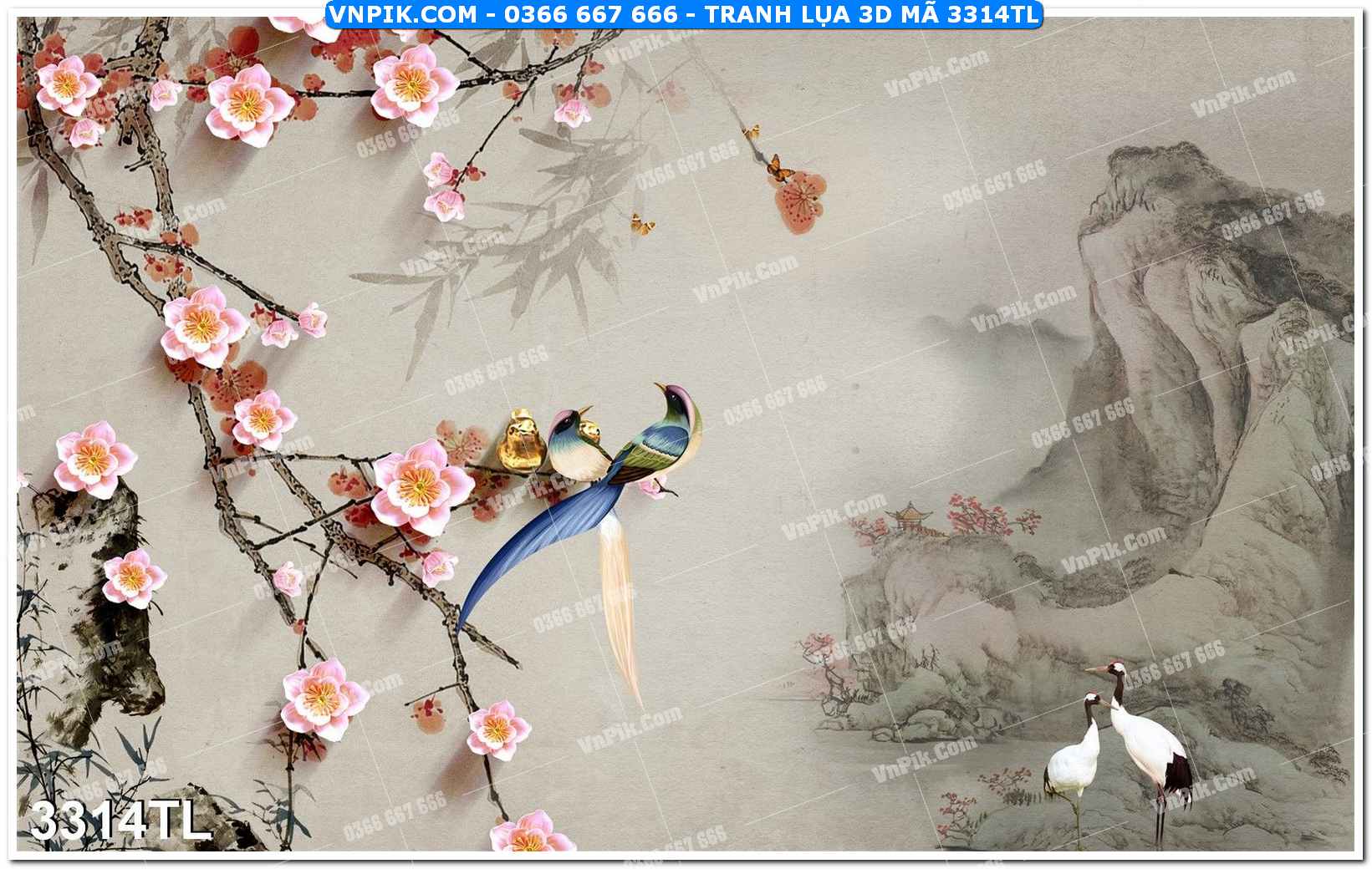 Tranh lụa 3D – Tranh trang trí dán tường 3314TL