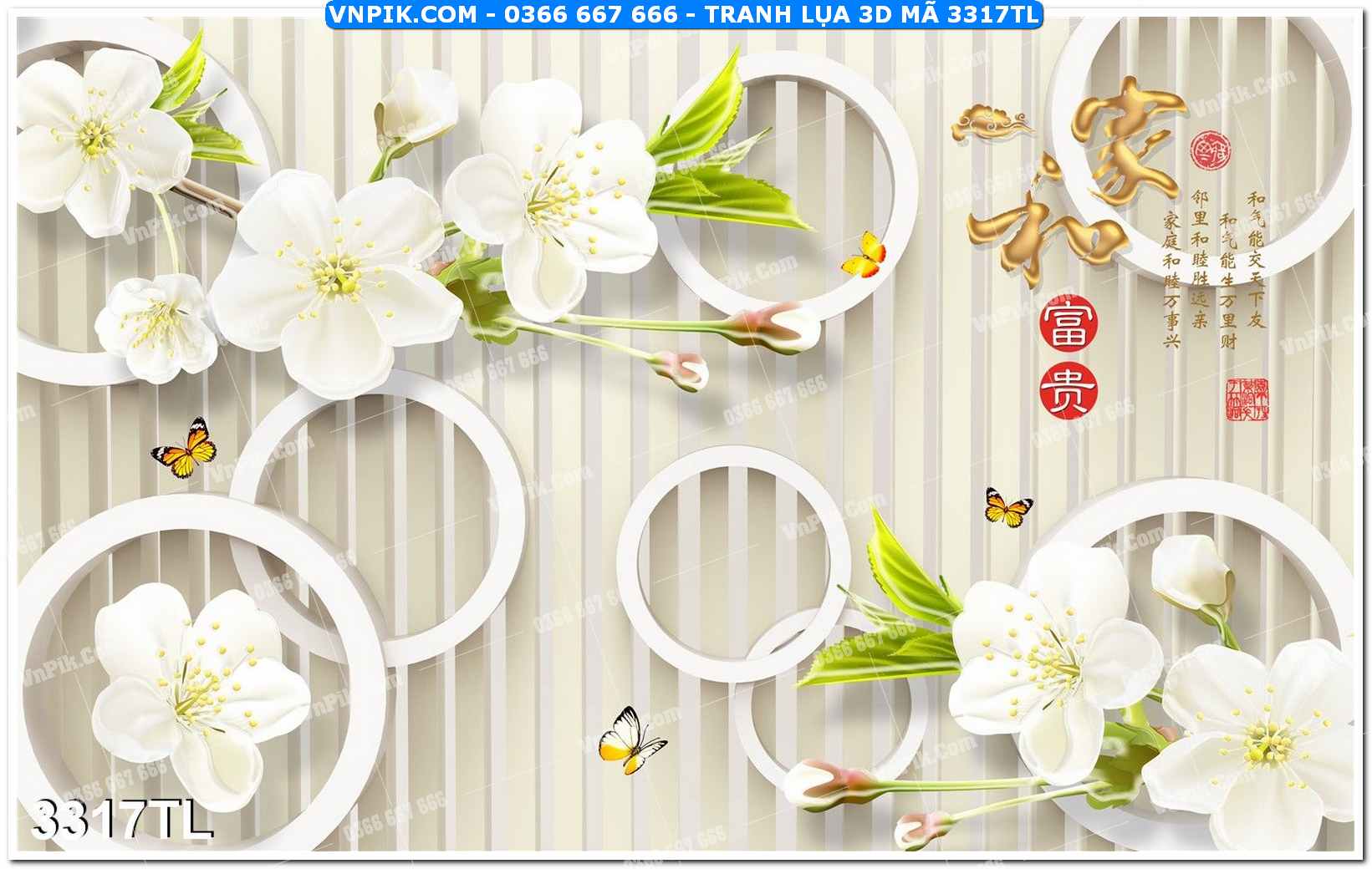 Tranh lụa 3D – Tranh trang trí dán tường 3317TL