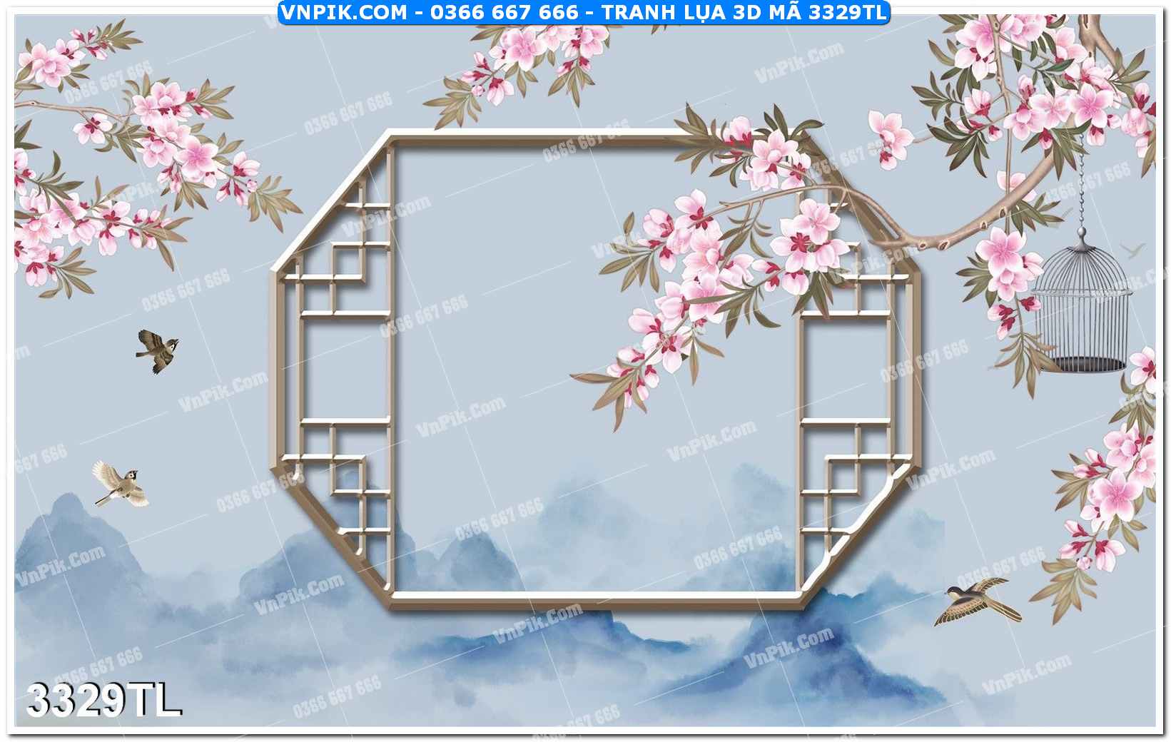 Tranh lụa 3D – Tranh trang trí dán tường 3329TL