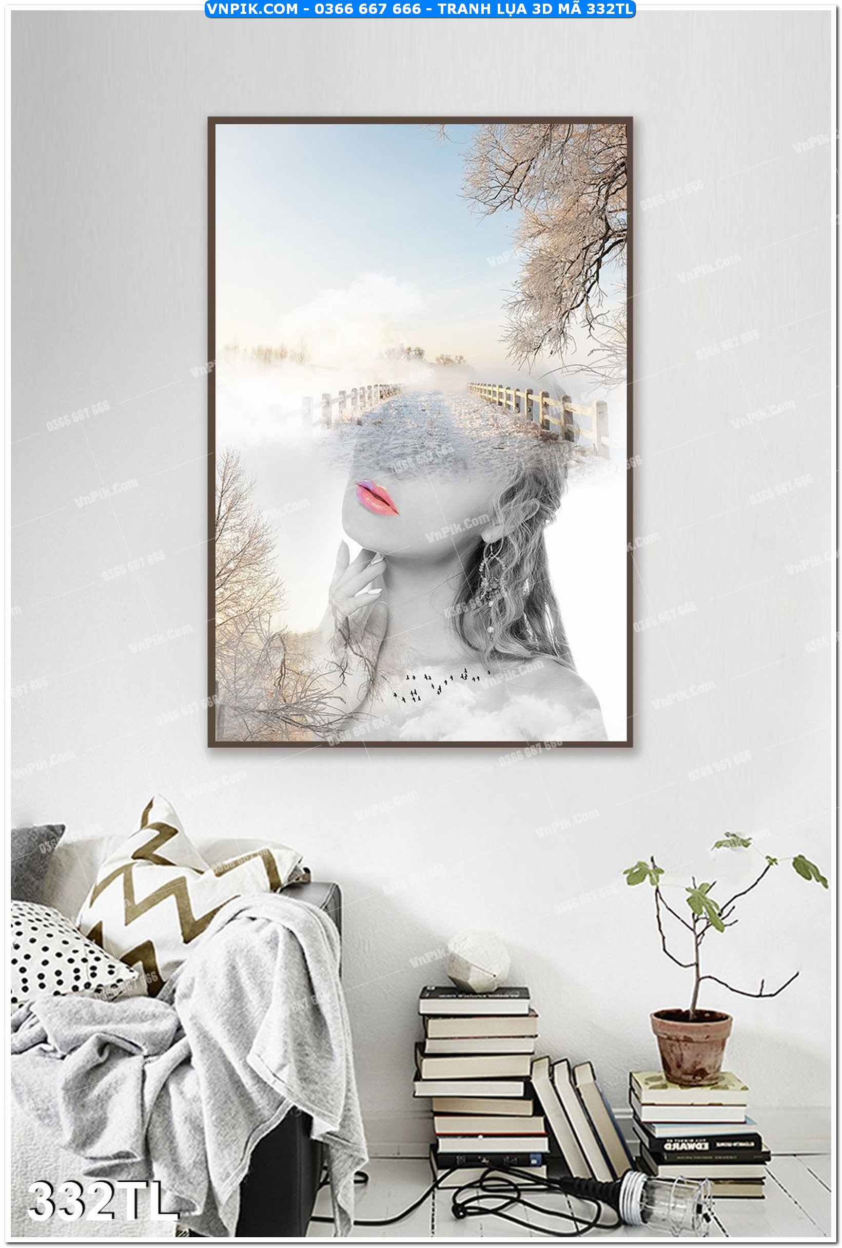 Tranh lụa 3D – Tranh trang trí dán tường 332TL