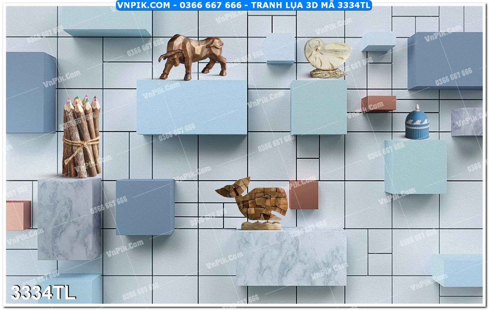 Tranh lụa 3D – Tranh trang trí dán tường 3334TL