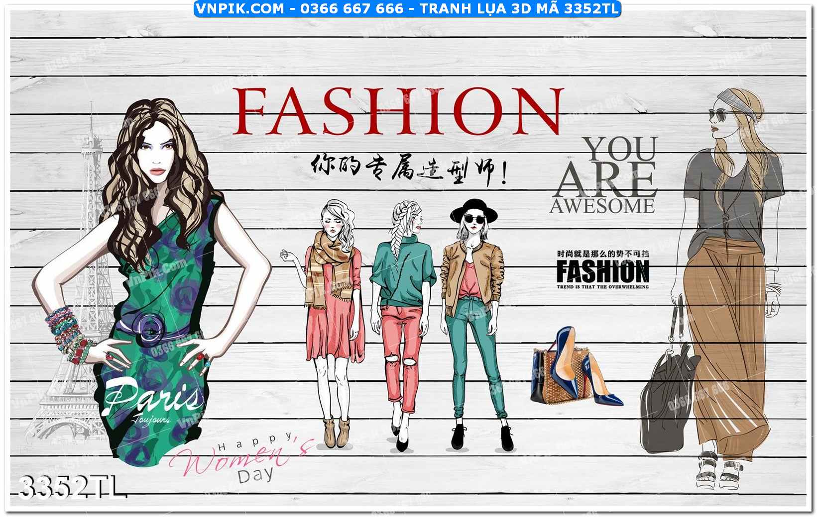 Tranh lụa 3D – Tranh trang trí dán tường 3352TL