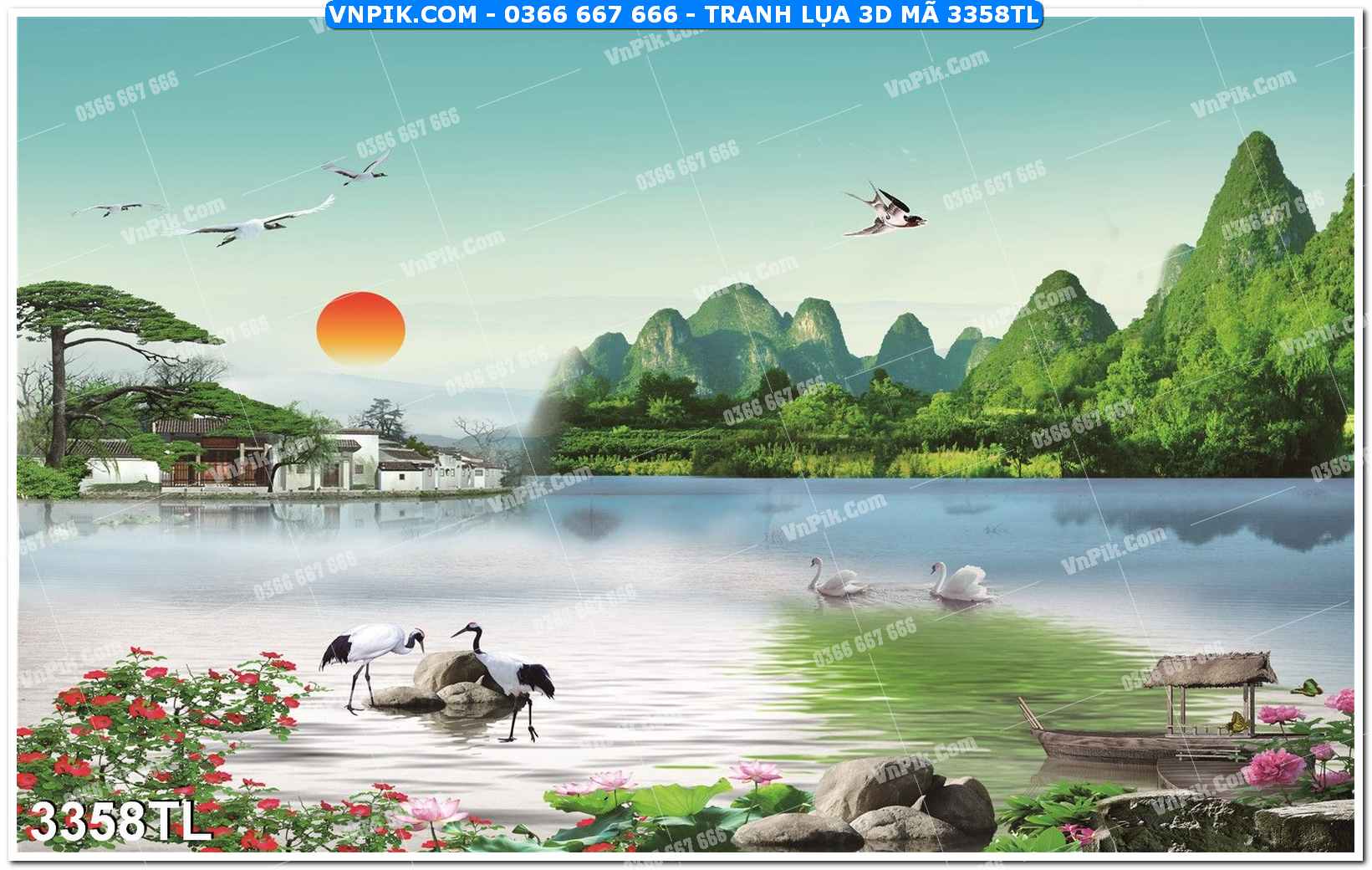 Tranh lụa 3D – Tranh trang trí dán tường 3358TL