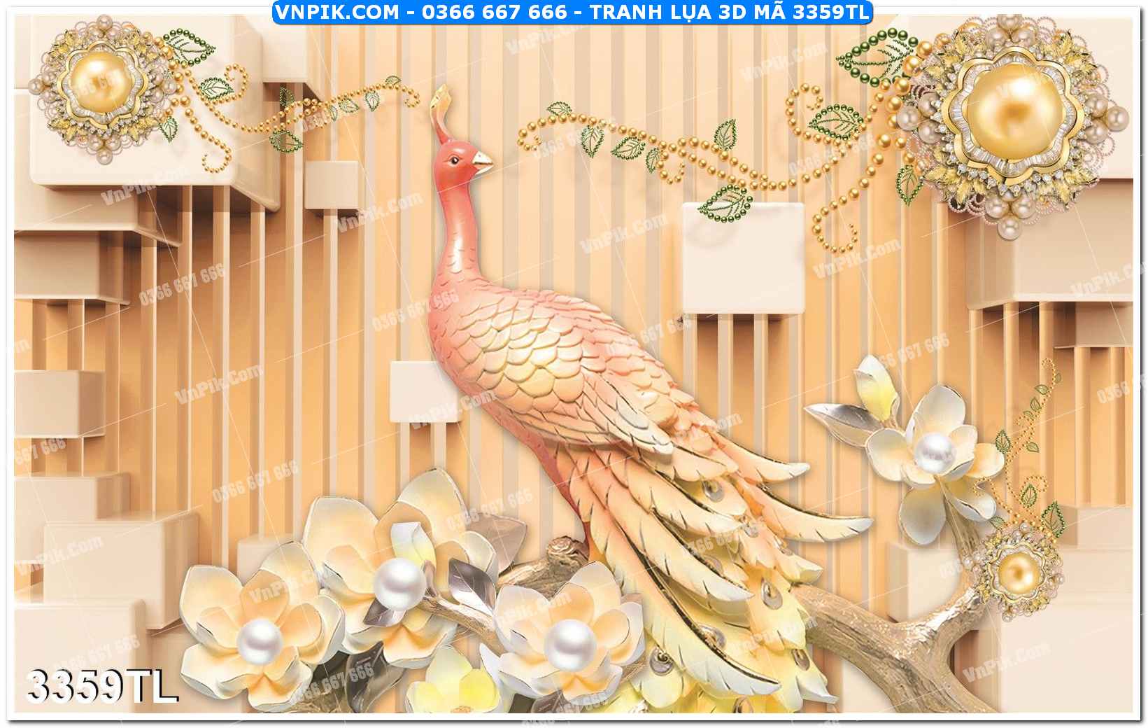 Tranh lụa 3D – Tranh trang trí dán tường 3359TL