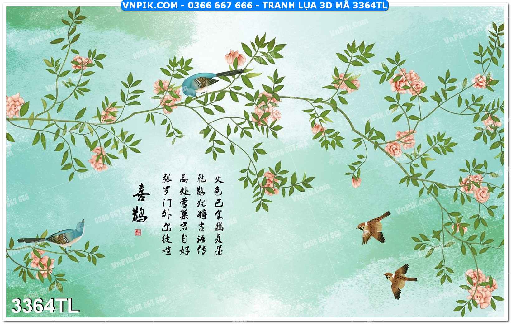 Tranh lụa 3D – Tranh trang trí dán tường 3364TL